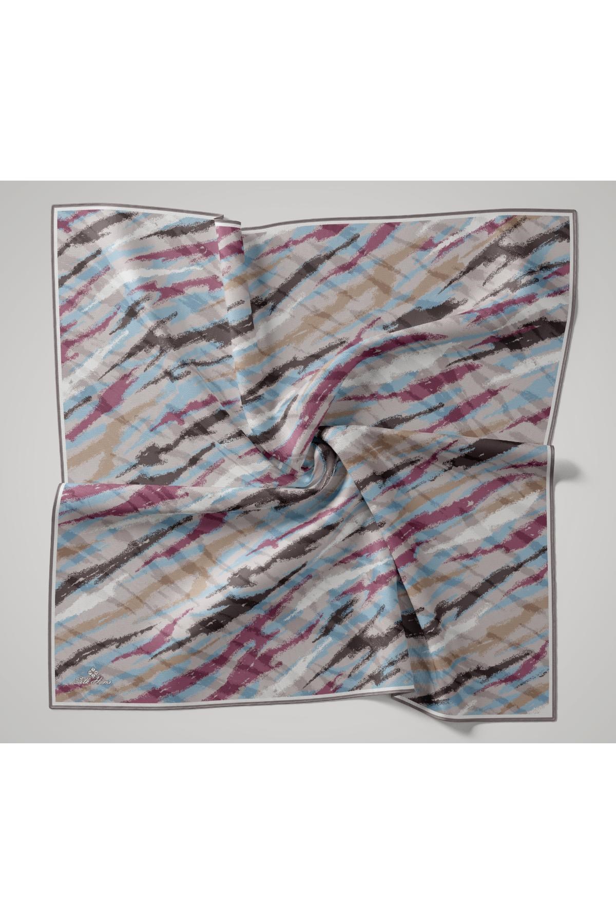 Soft Pamuk Eşarp Gri Pembe Vizon Desenli 90x90