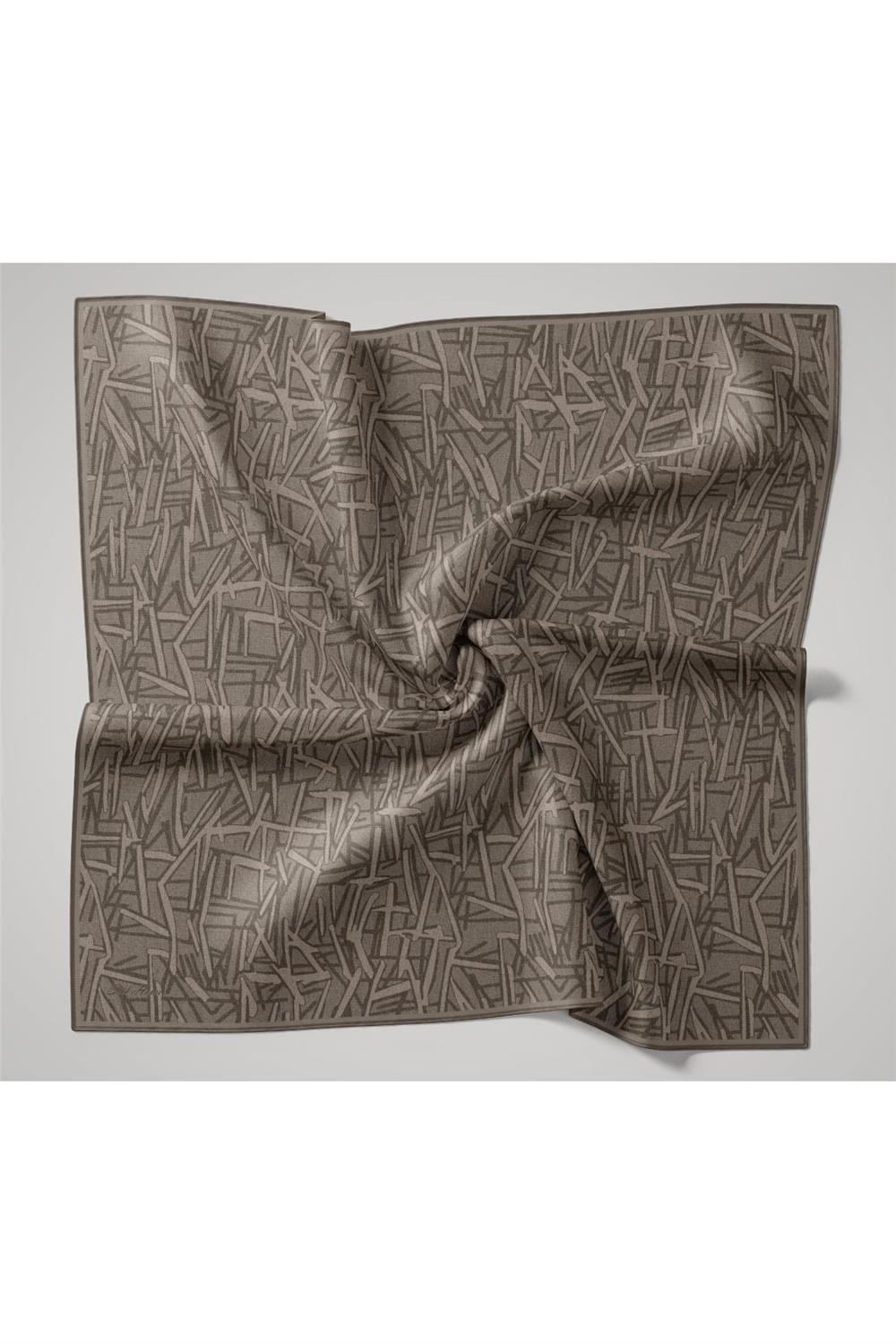 Soft Pamuk Eşarp Gri Vizon Geometrik Desenli Hafif Dokulu 90x90