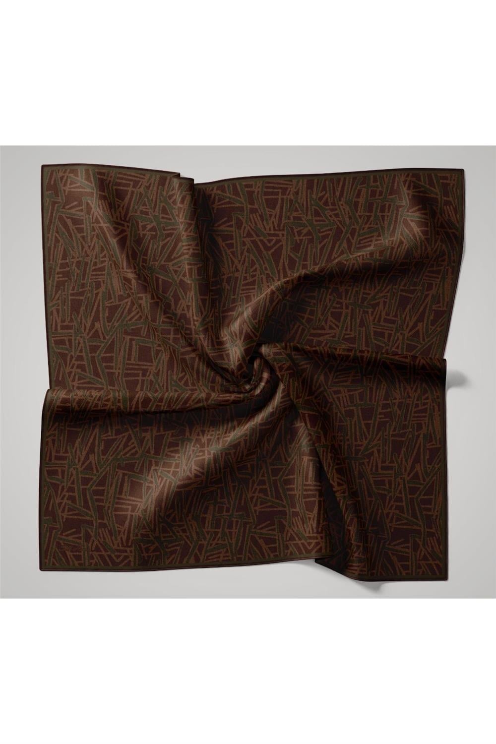 Soft Pamuk Eşarp Kızıl Kahve Geometrik Desenli Hafif Dokulu 90x90