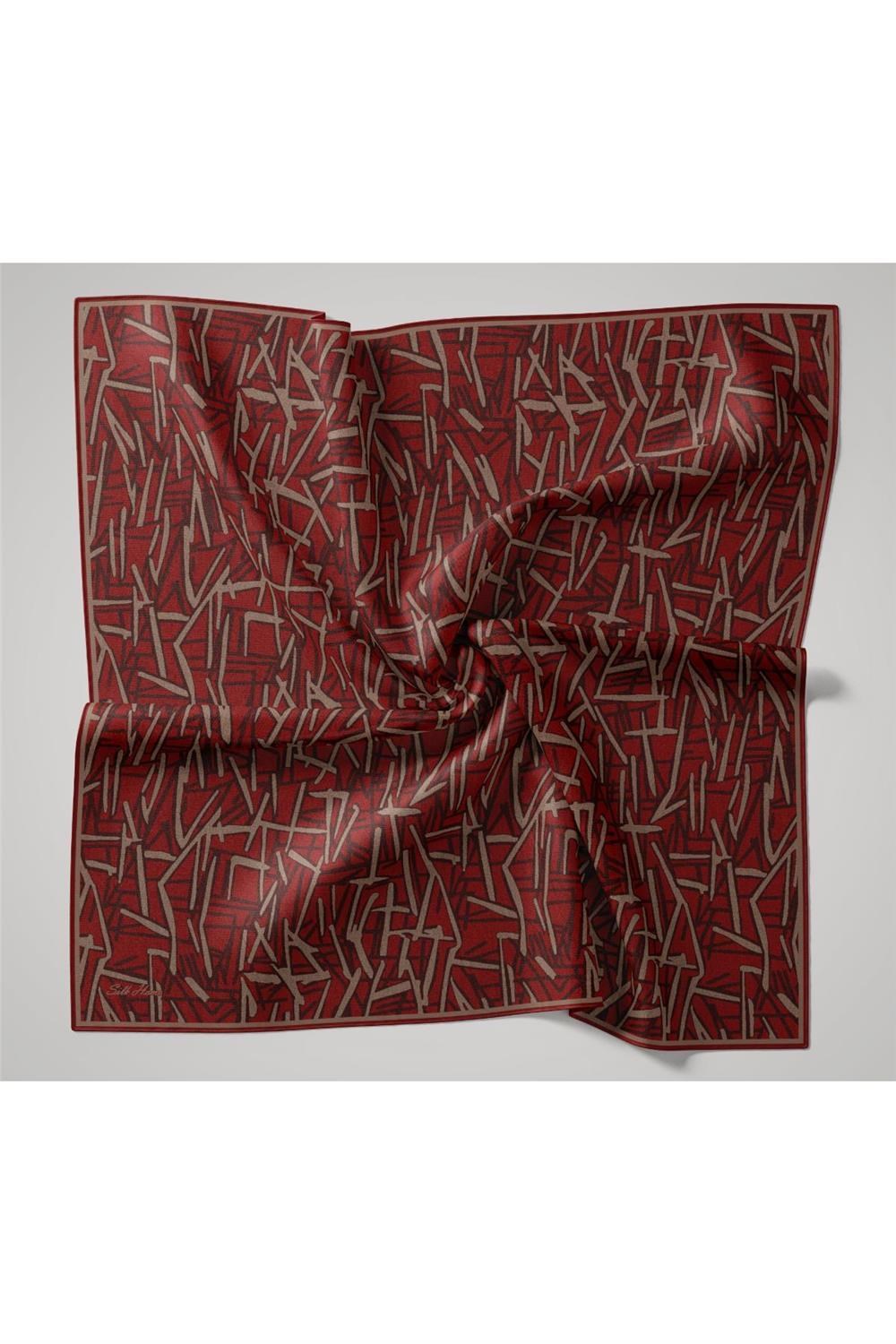 Soft Pamuk Eşarp Mercan Vizon Bordo Geometrik Desenli Hafif Dokulu 90x90