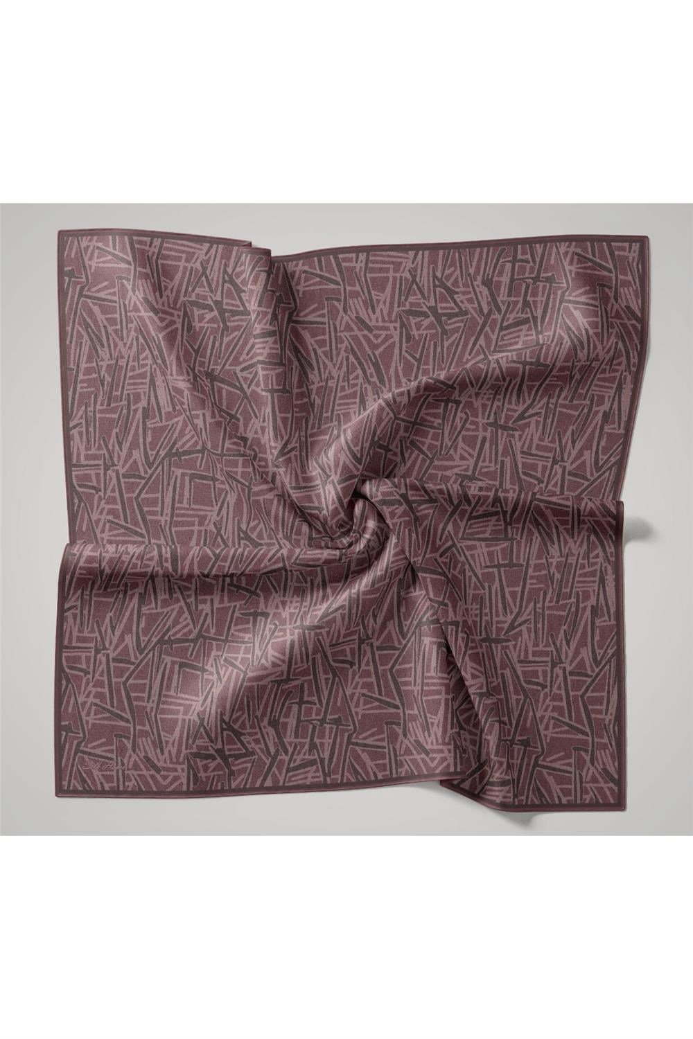 Soft Pamuk Eşarp Rose Koyu Vizon Tozpembe Geometrik Desenli Hafif Dokulu 90x90