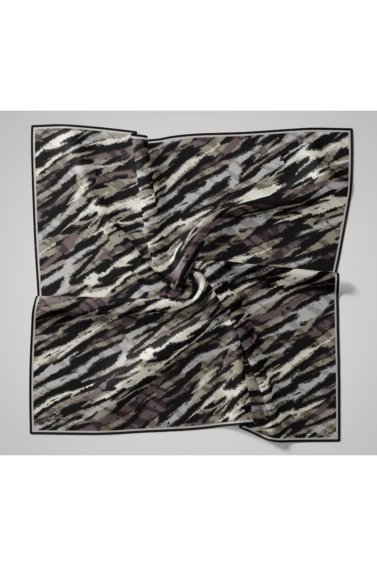 Soft Pamuk Eşarp Siyah-Gri-Lavanta-Küf Yeşili Desenli Kaymaz Tok Duruşlu 90x90