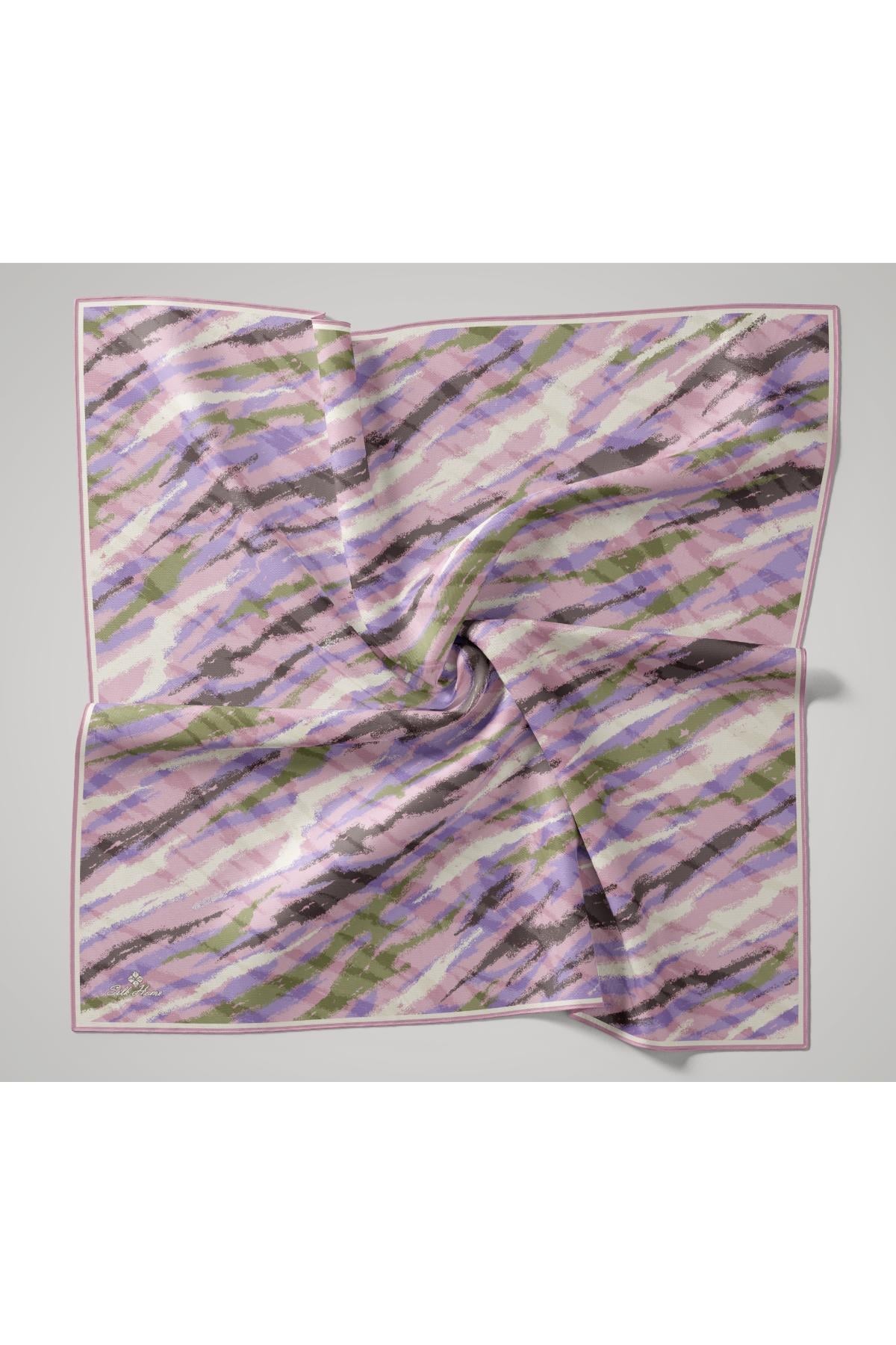 Soft Pamuk Eşarp Tozpembe Yeşil Mor Krem Desenli 90x90