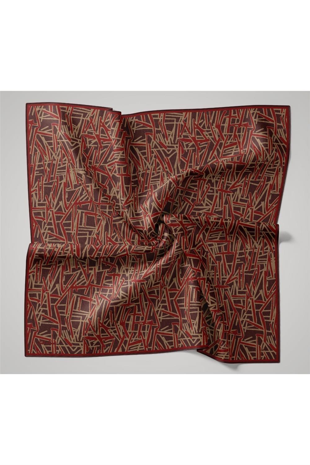 Soft Pamuk Eşarp Vişne Mercan Bej Geometrik Desenli Hafif Dokulu 90x90