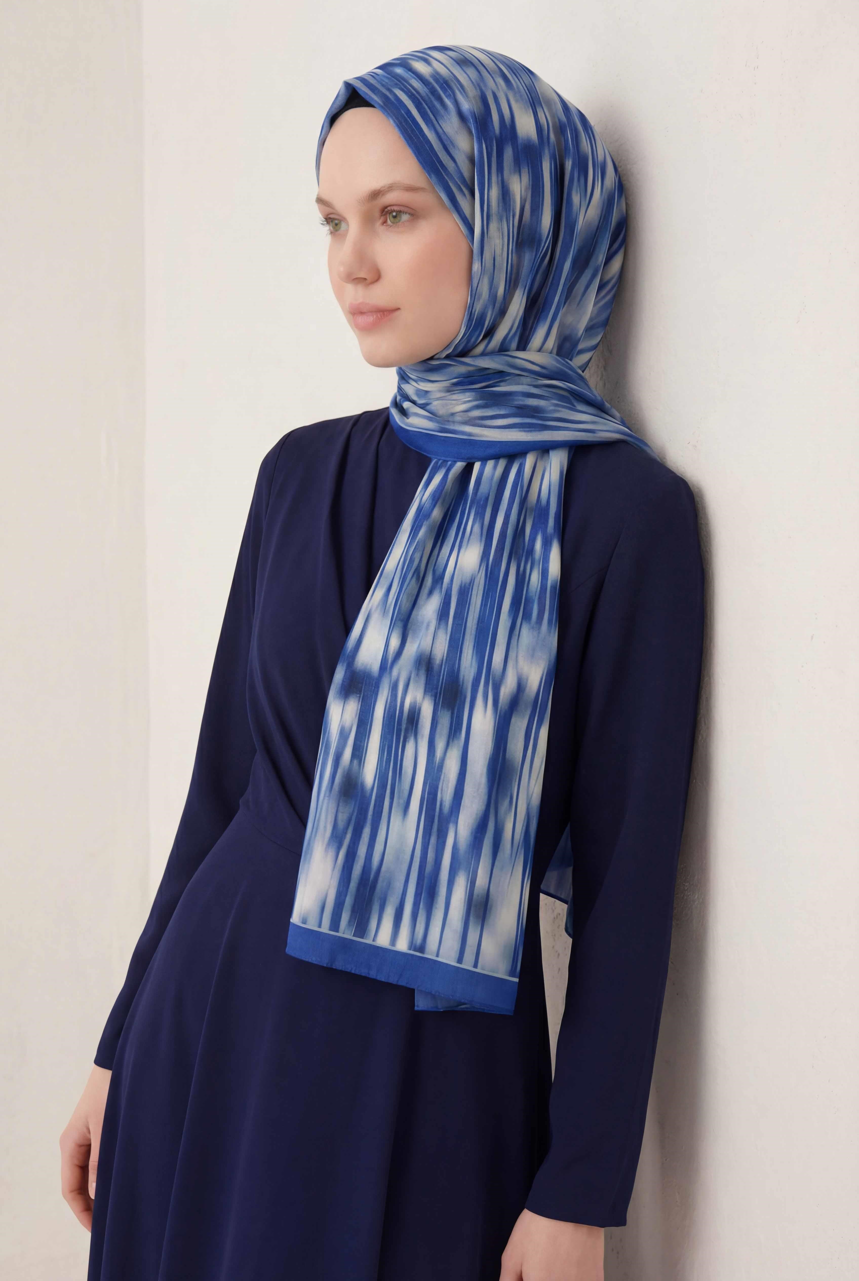 Su Yolu Desen Mavi 75X195 Soft Şal