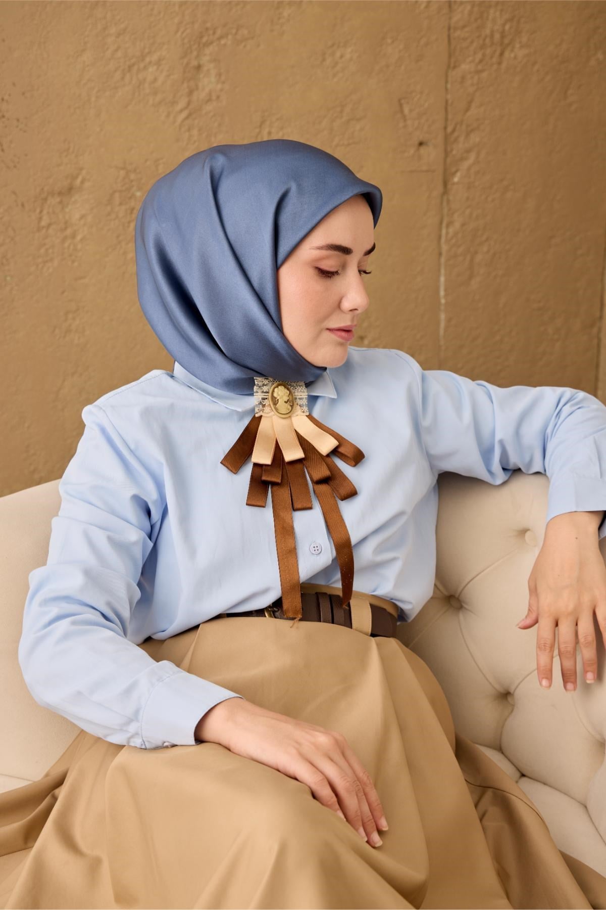 Sura İpek Eşarp İndigo Düz Renk Tok Duruşlu 90x90