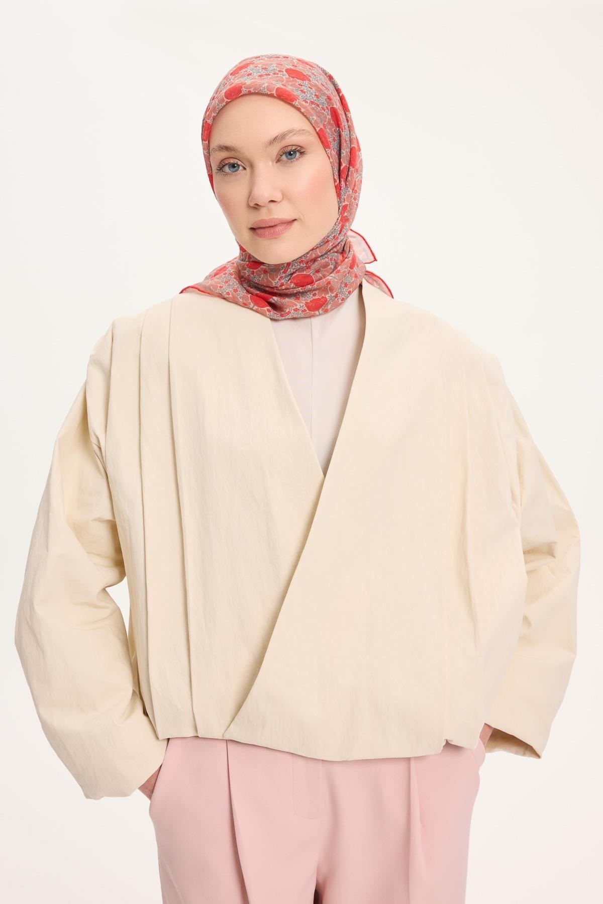 Tencel Monare Eşarp Bahar Desen Canlı Kırmızı 90X90
