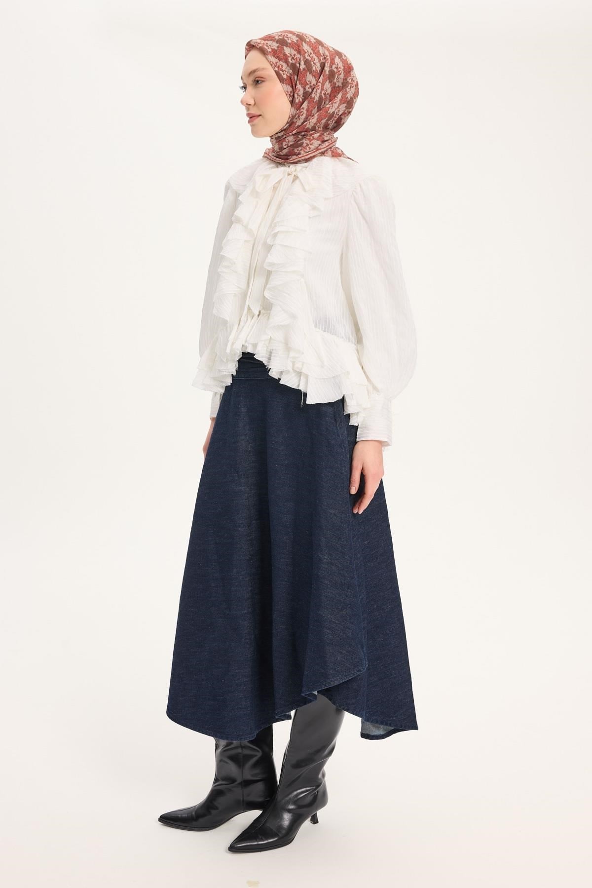 Tencel Monare Eşarp Bahar Desen Kahve 90X90