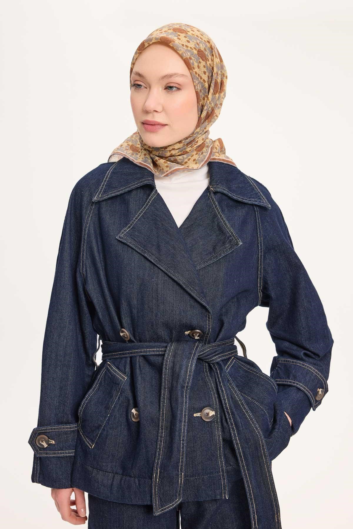 Tencel Monare Eşarp Bahar Desen Kahverengi 90X90