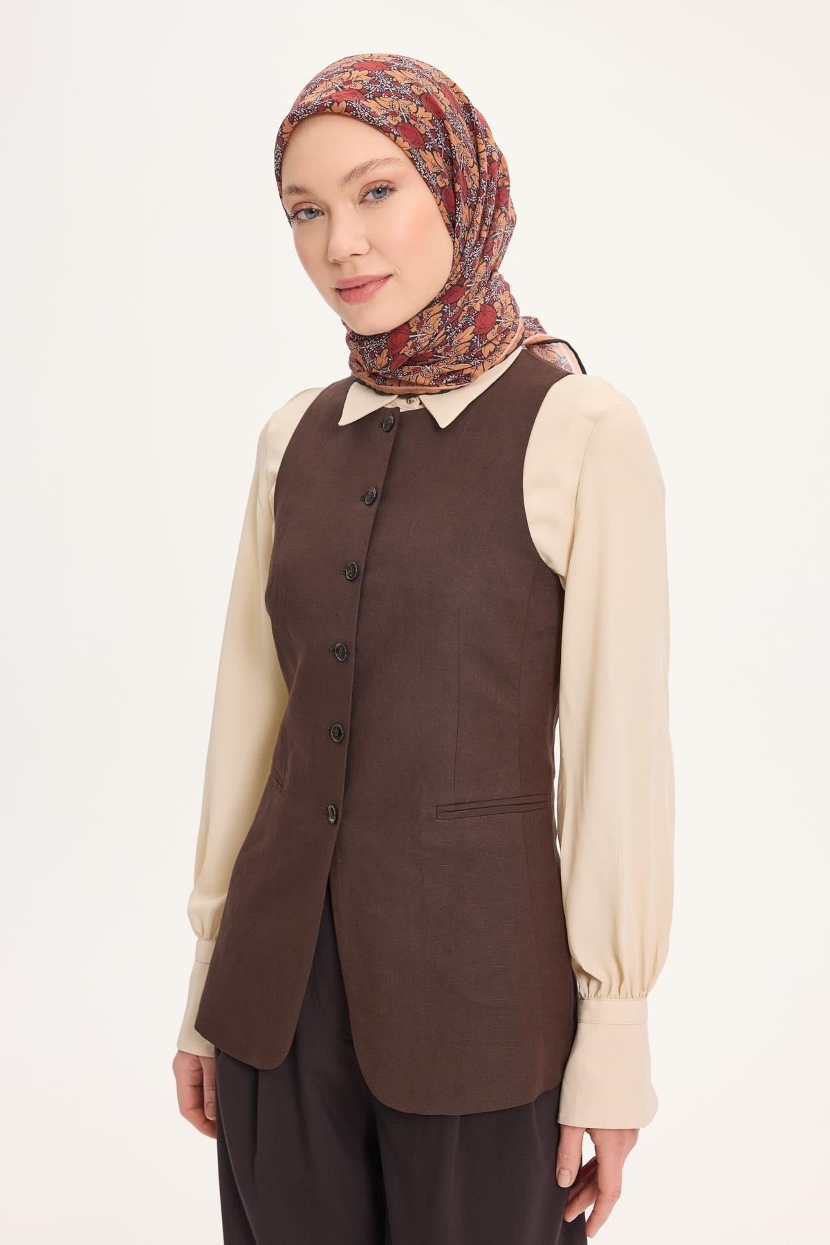Tencel Monare Eşarp Bahar Desen Kiremit Kırmızı 90X90