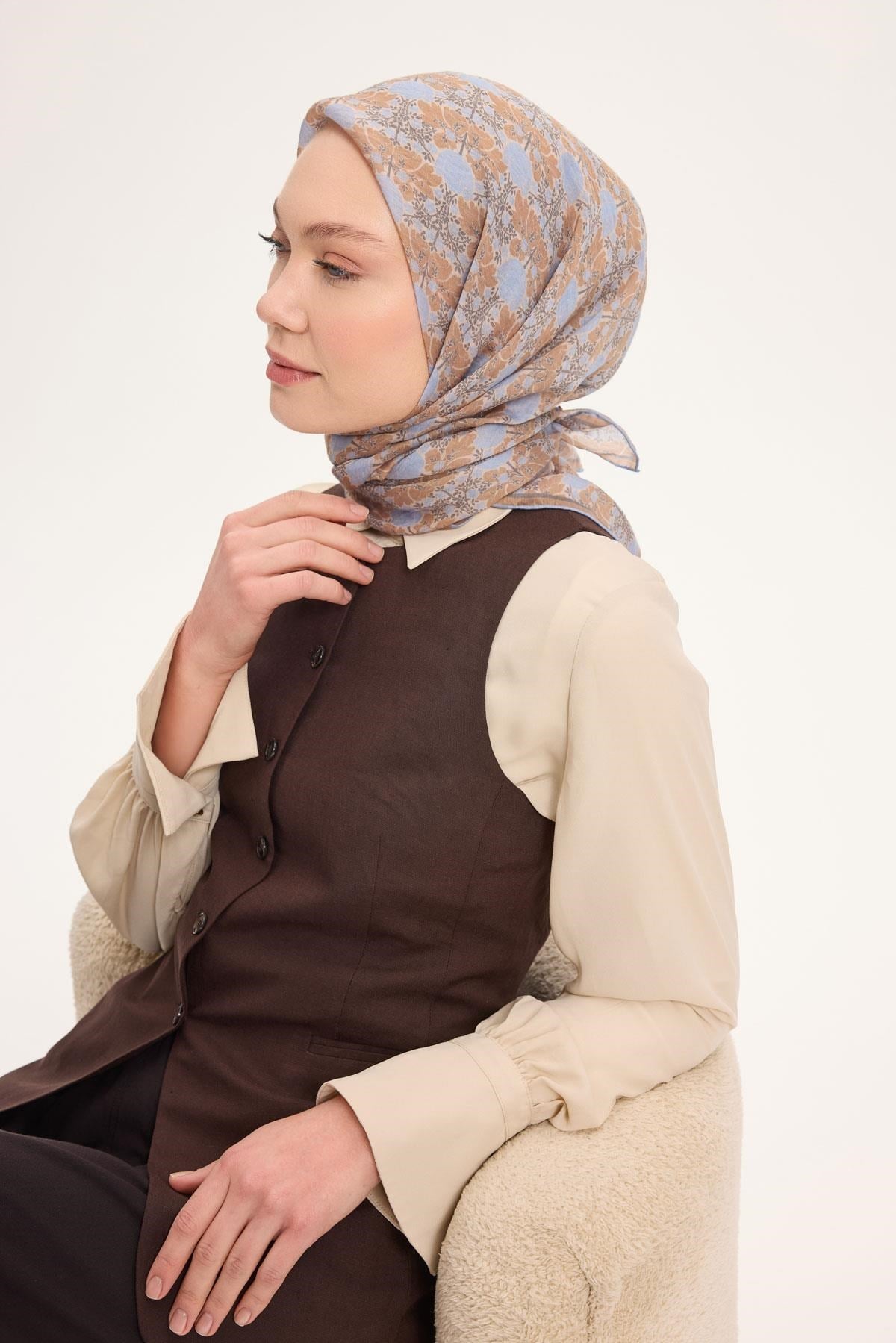 Tencel Monare Eşarp Bahar Desen Taba 90X90