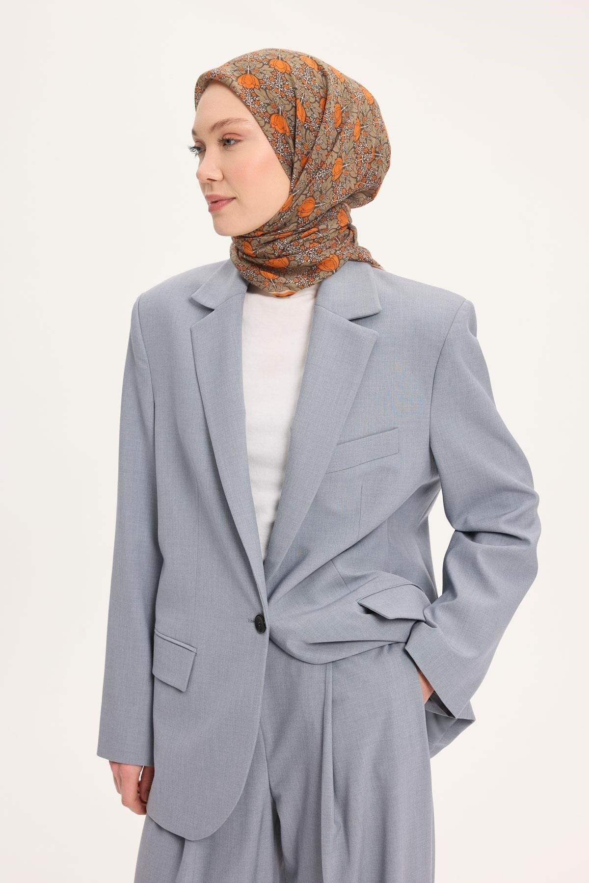 Tencel Monare Eşarp Bahar Desen Turuncu 90X90