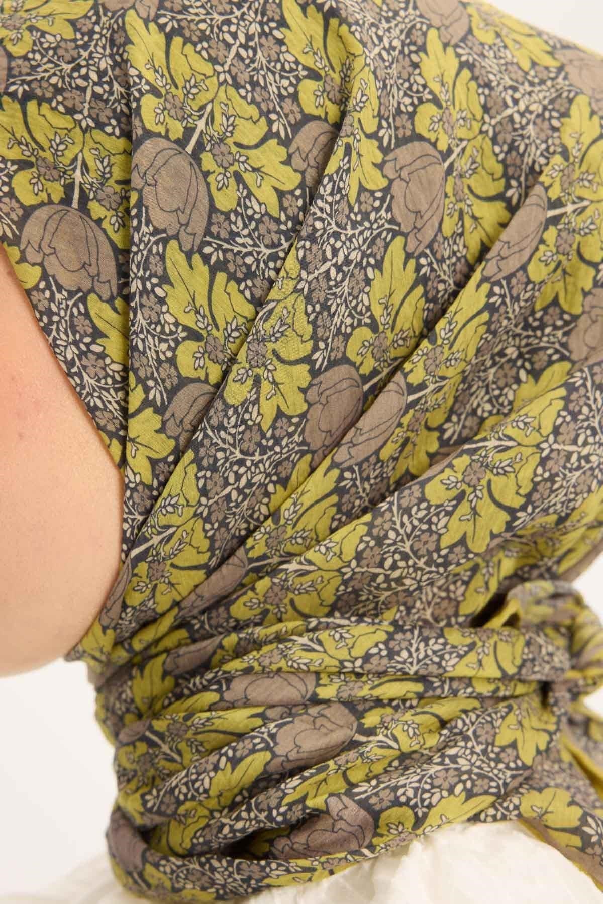 Tencel Monare Eşarp Bahar Desen Yağ Yeşili 90X90