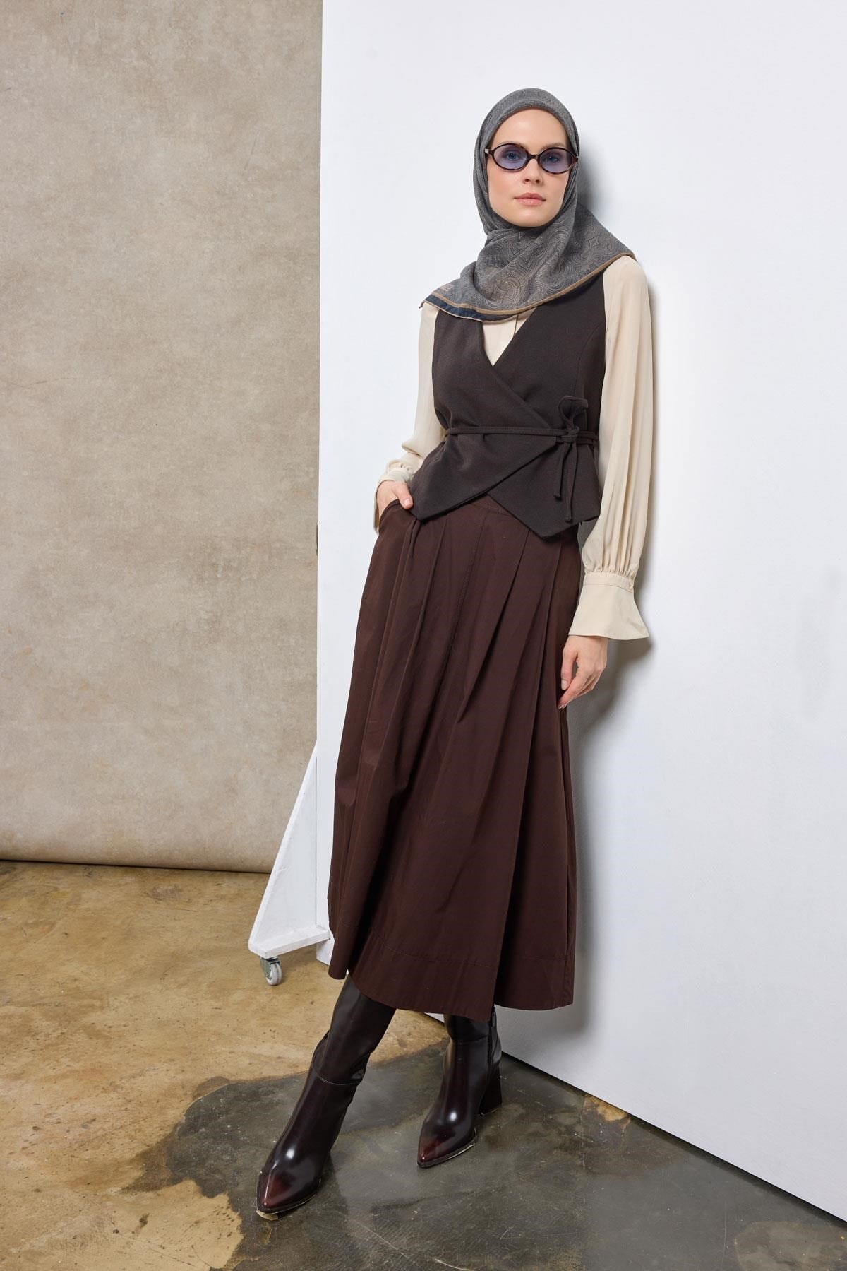 Tencel Monare Eşarp Etnik Desen Bej 90X90