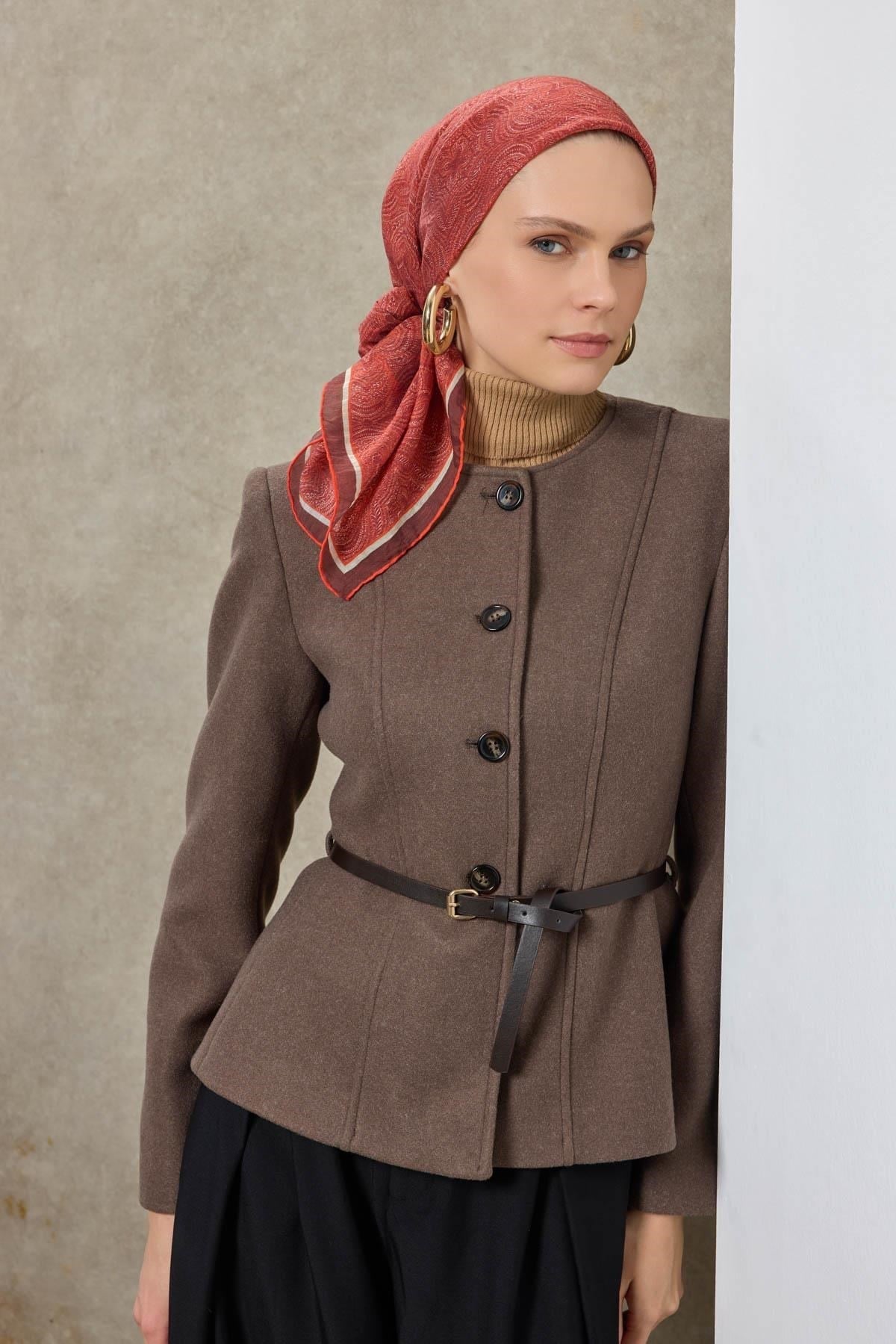 Tencel Monare Eşarp Etnik Desen Bordo 90X90