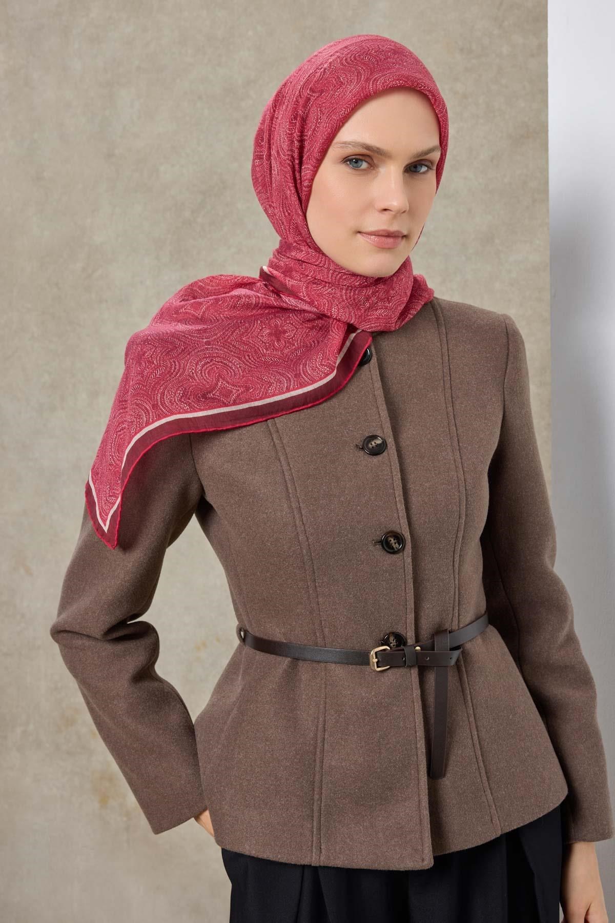 Tencel Monare Eşarp Etnik Desen Fuşya 90X90