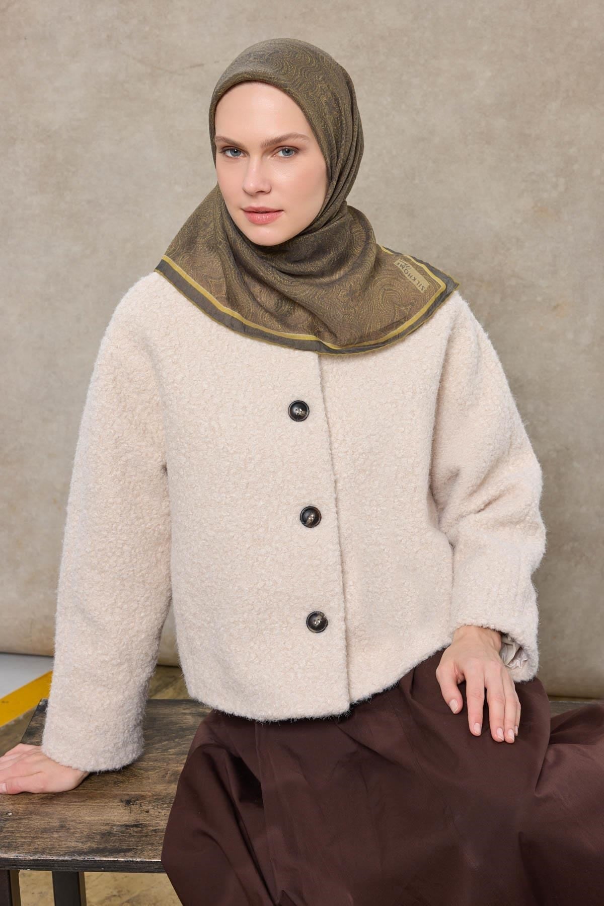 Tencel Monare Eşarp Etnik Desen Haki 90X90
