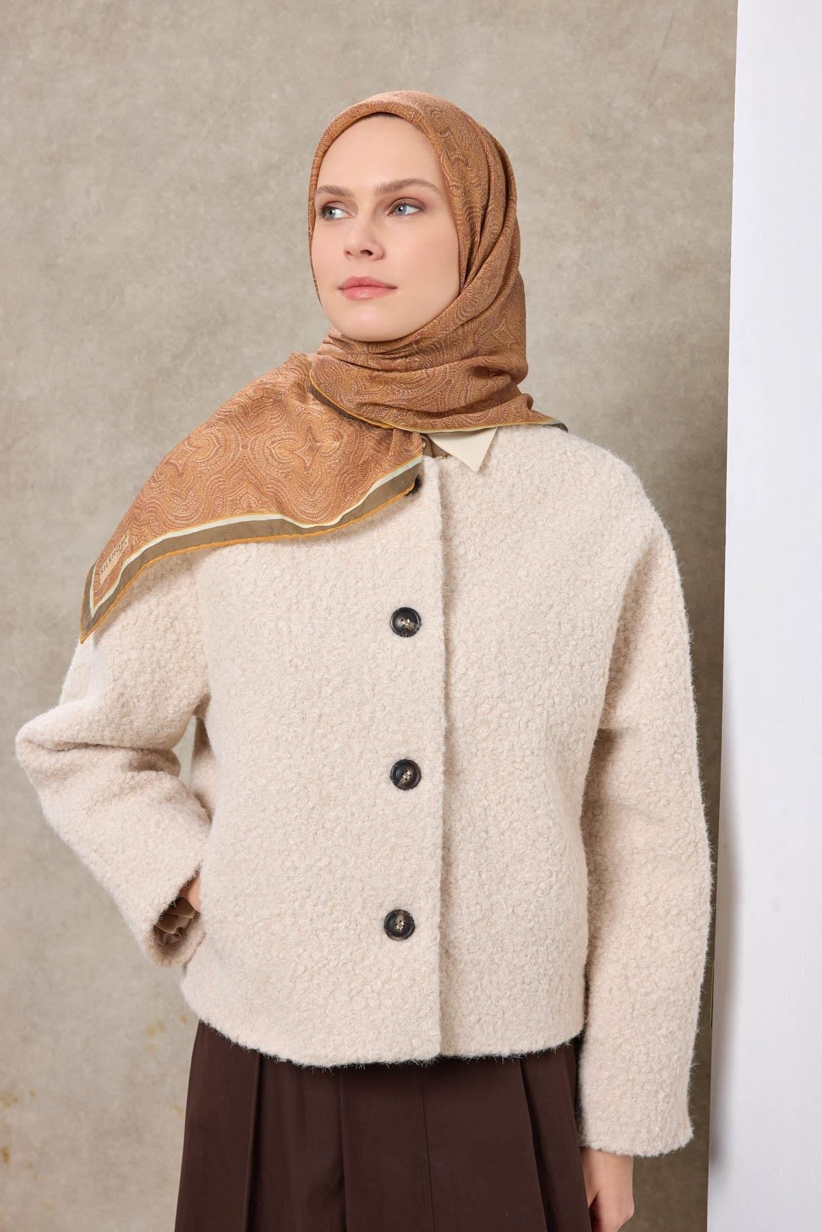 Tencel Monare Eşarp Etnik Desen Haki 90X90