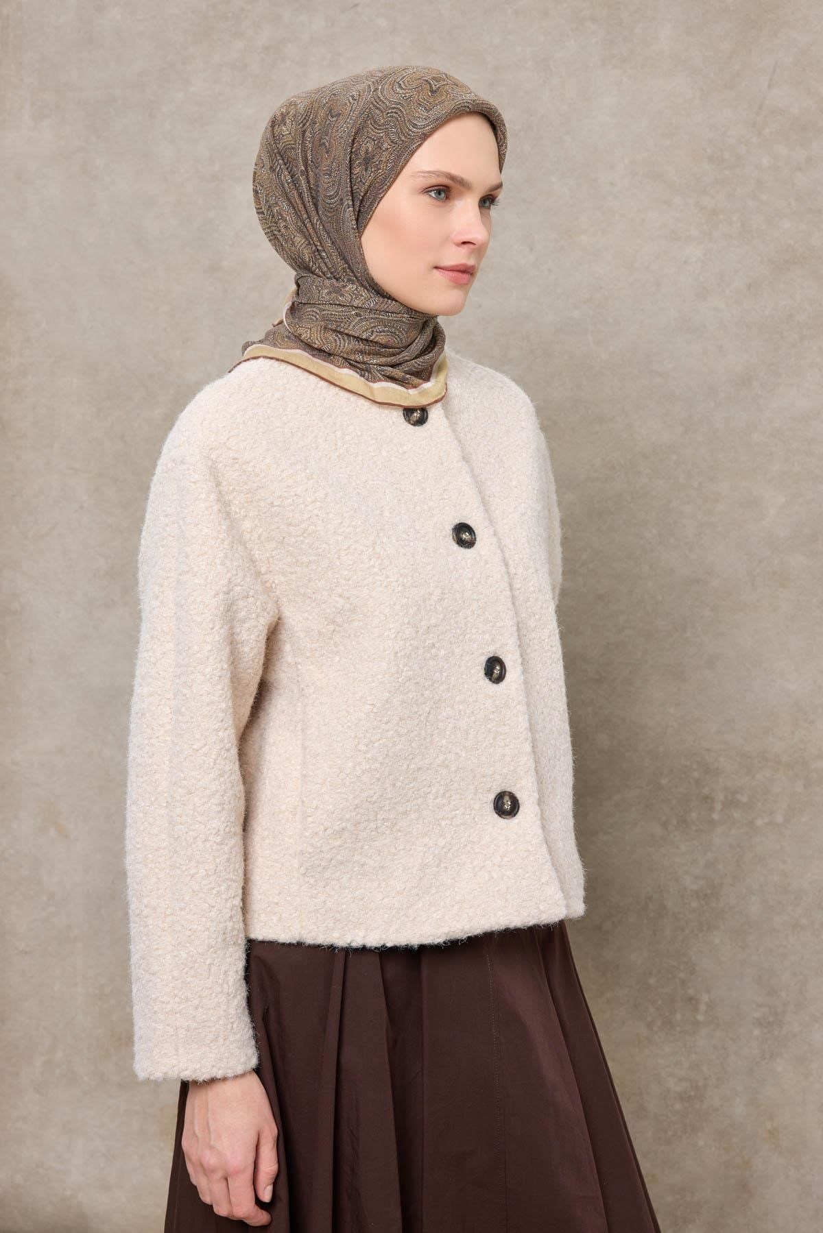 Tencel Monare Eşarp Etnik Desen Kahverengi 90X90