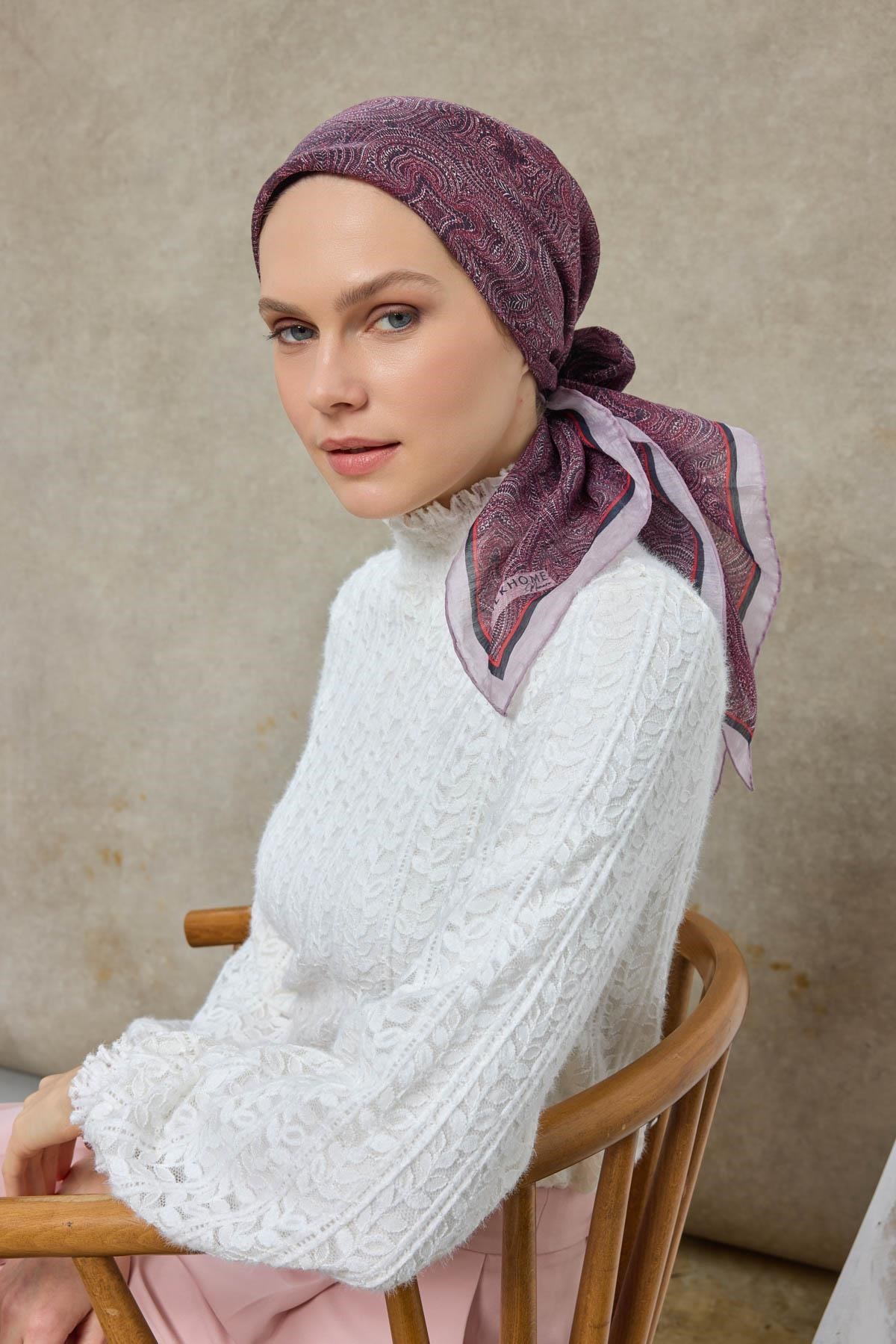 Tencel Monare Eşarp Etnik Desen Lila 90X90