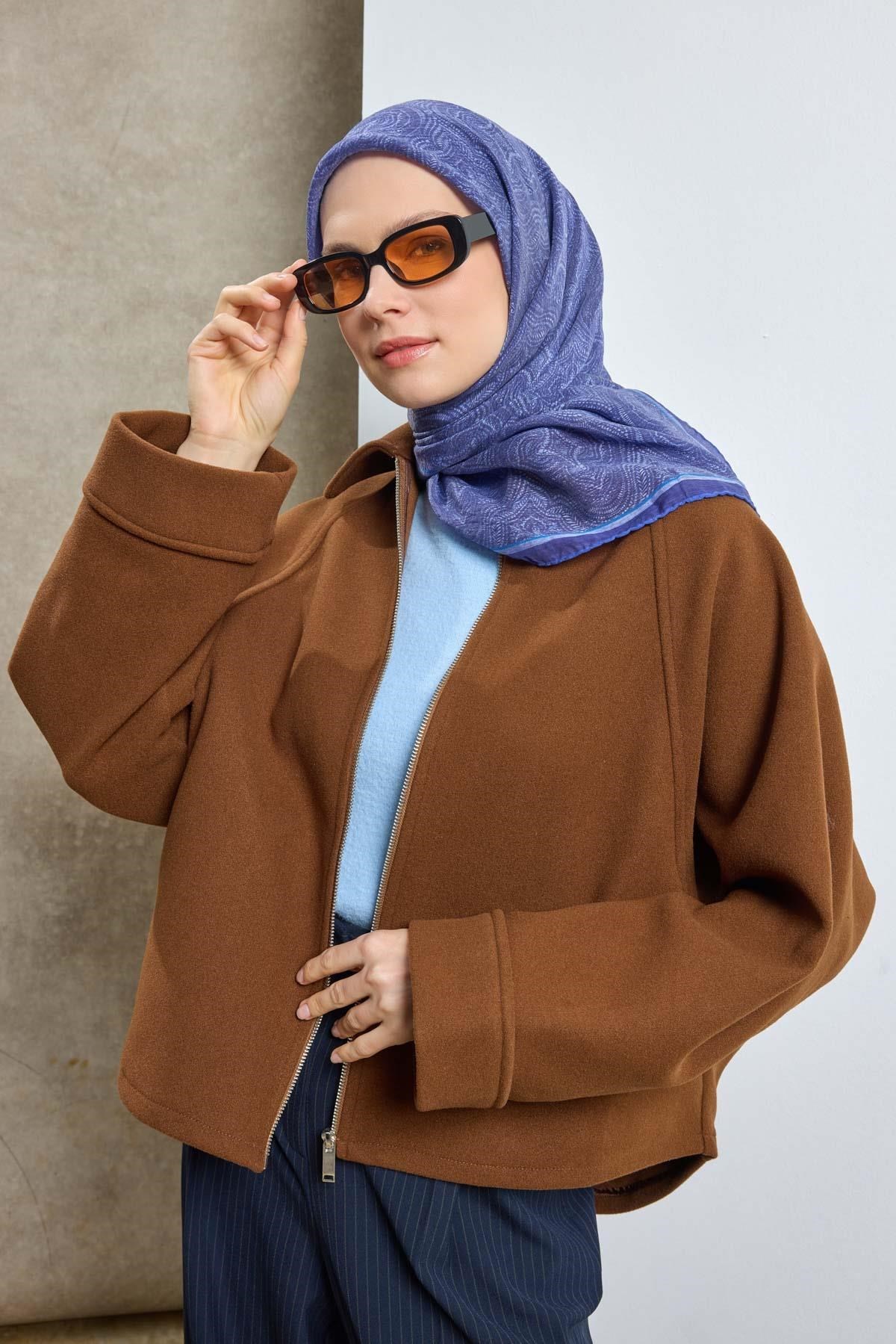 Tencel Monare Eşarp Etnik Desen Mor 90X90