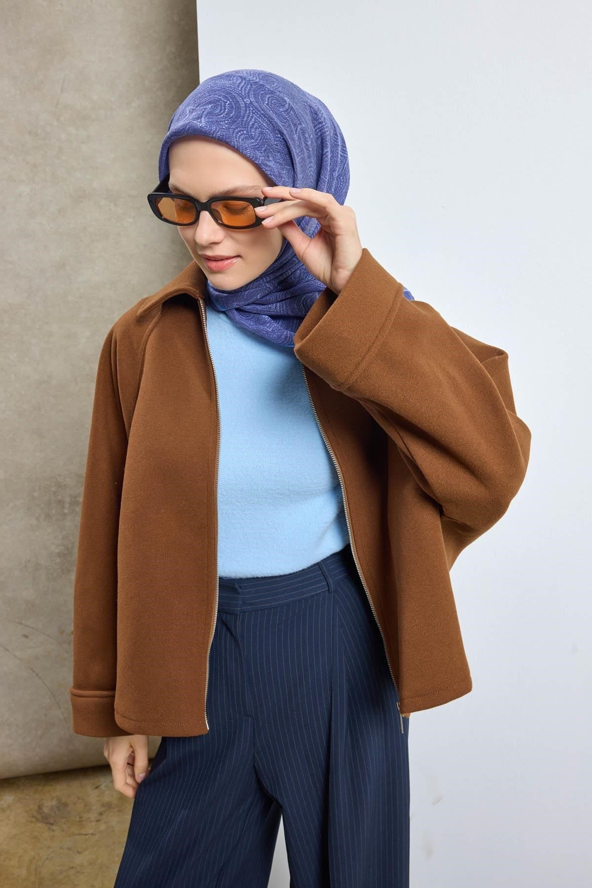 Tencel Monare Eşarp Etnik Desen Mor 90X90