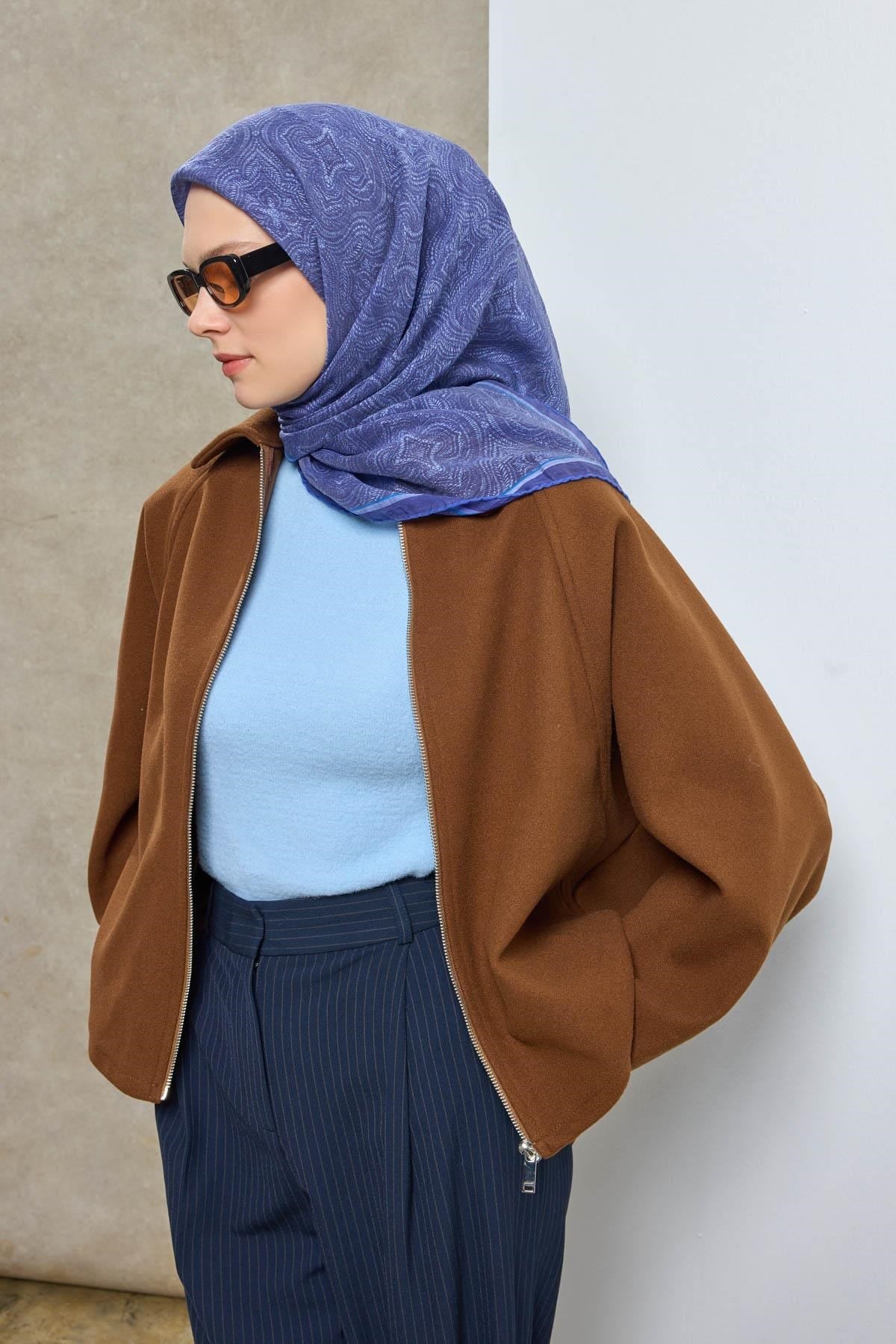 Tencel Monare Eşarp Etnik Desen Mor 90X90