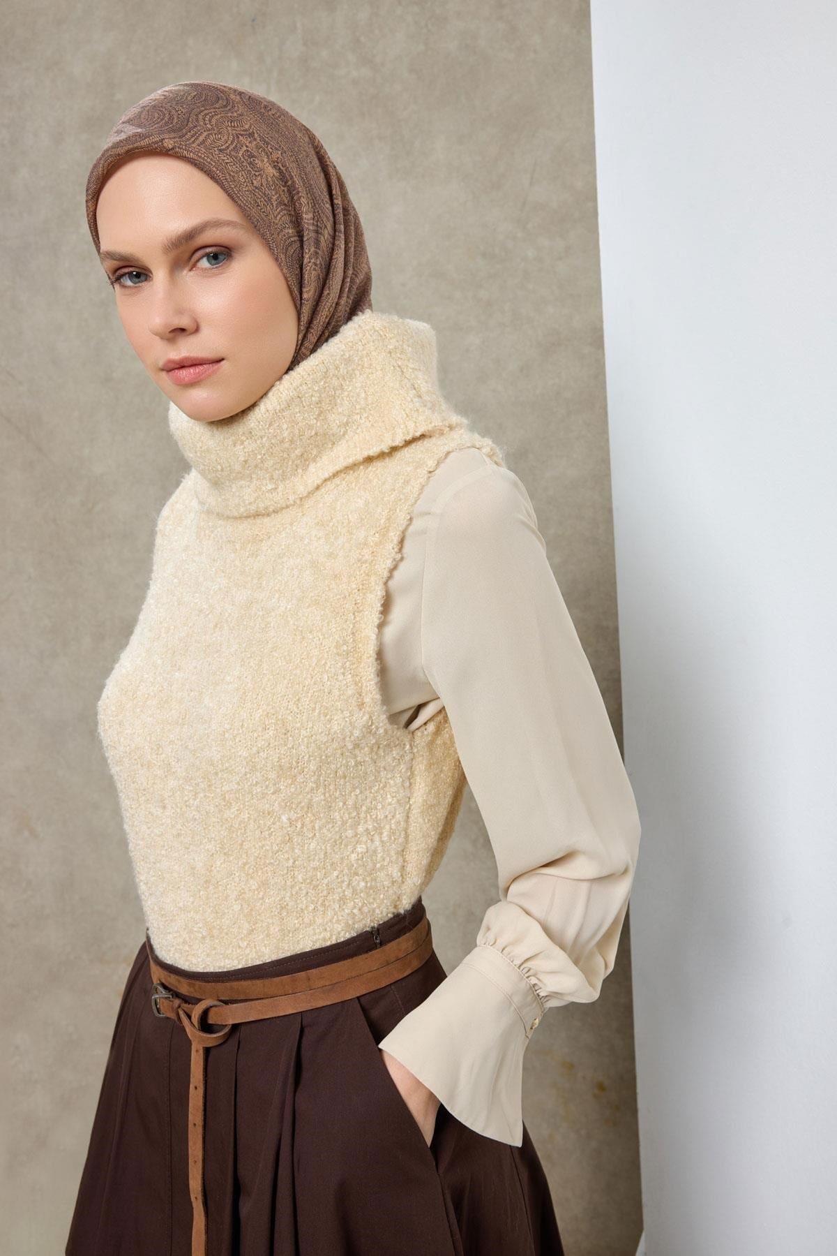 Tencel Monare Eşarp Etnik Desen Pudra Vizon 90X90