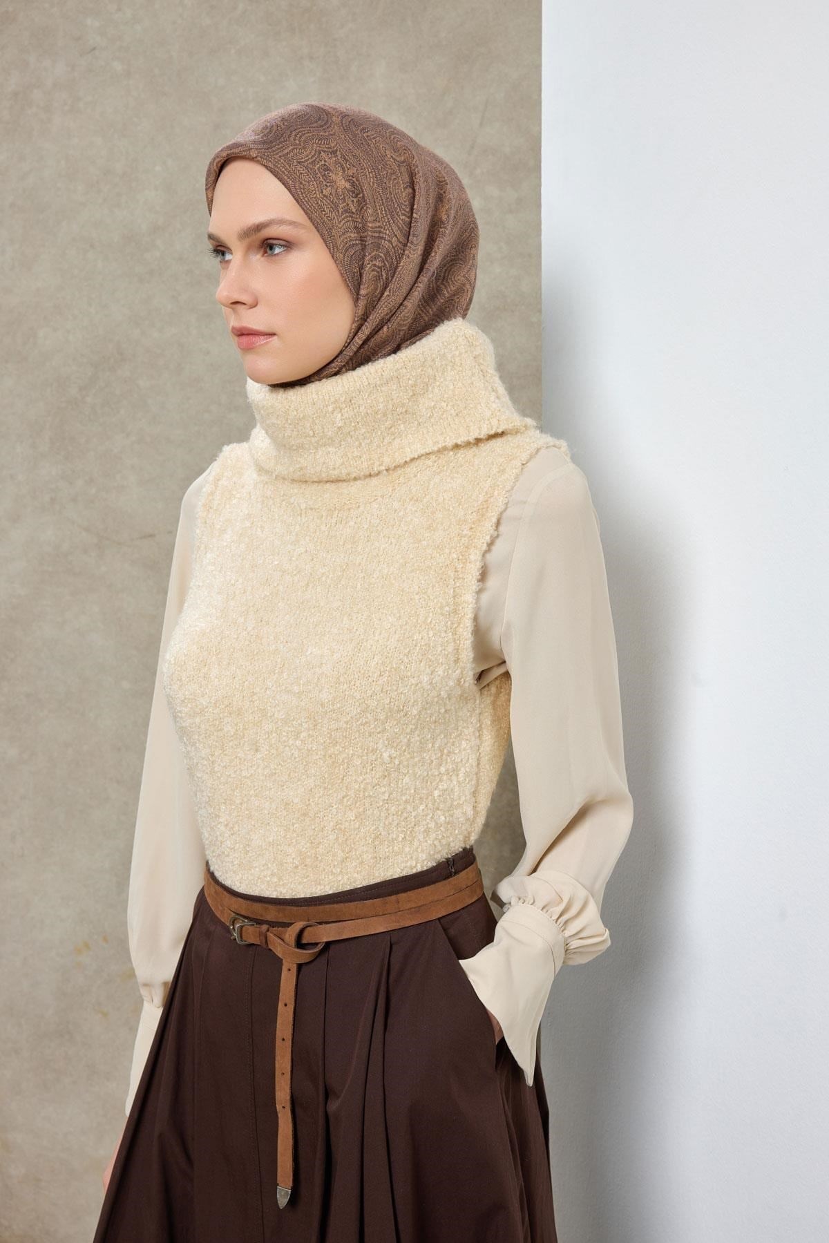 Tencel Monare Eşarp Etnik Desen Pudra Vizon 90X90