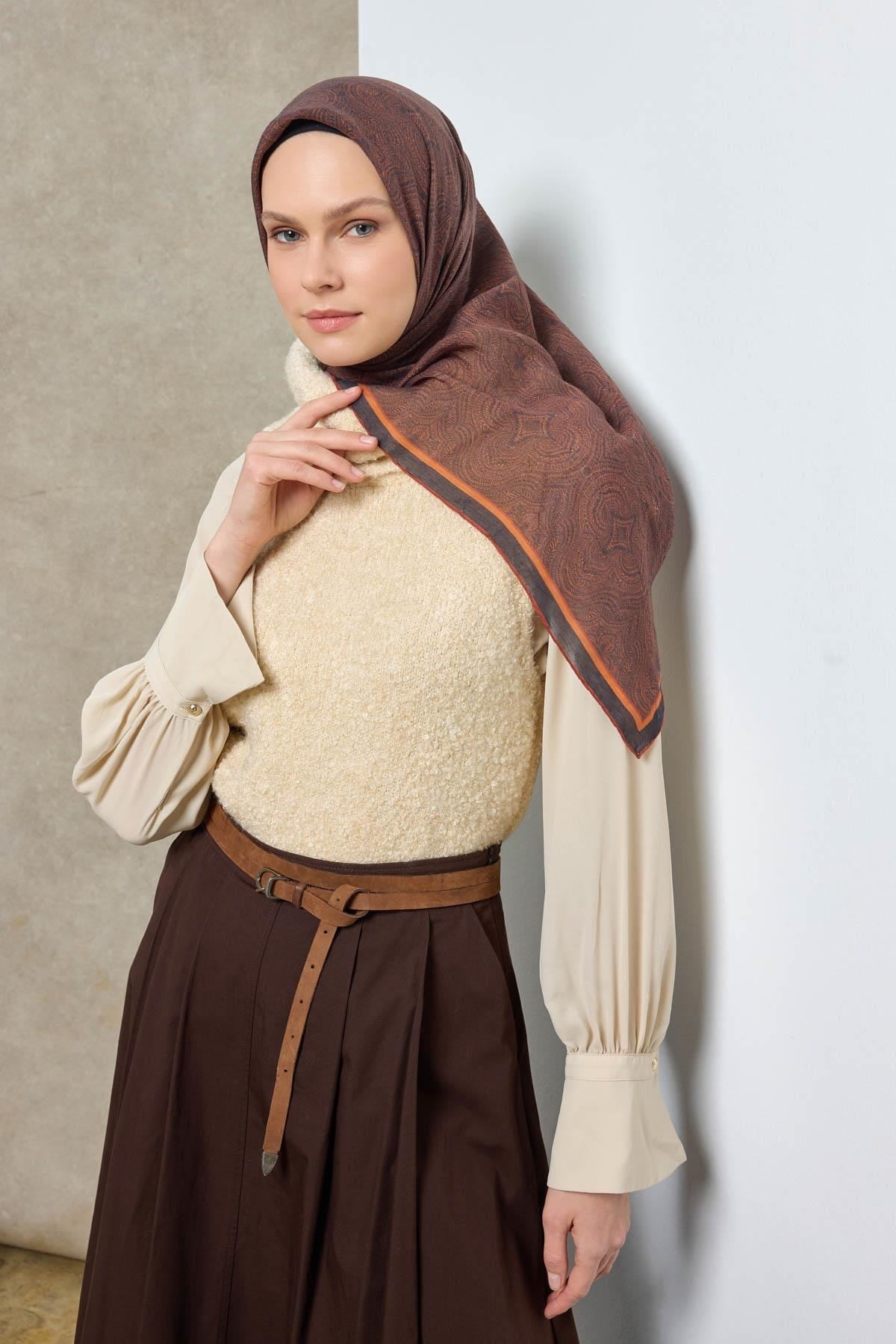 Tencel Monare Eşarp Etnik Desen Siyah 90X90