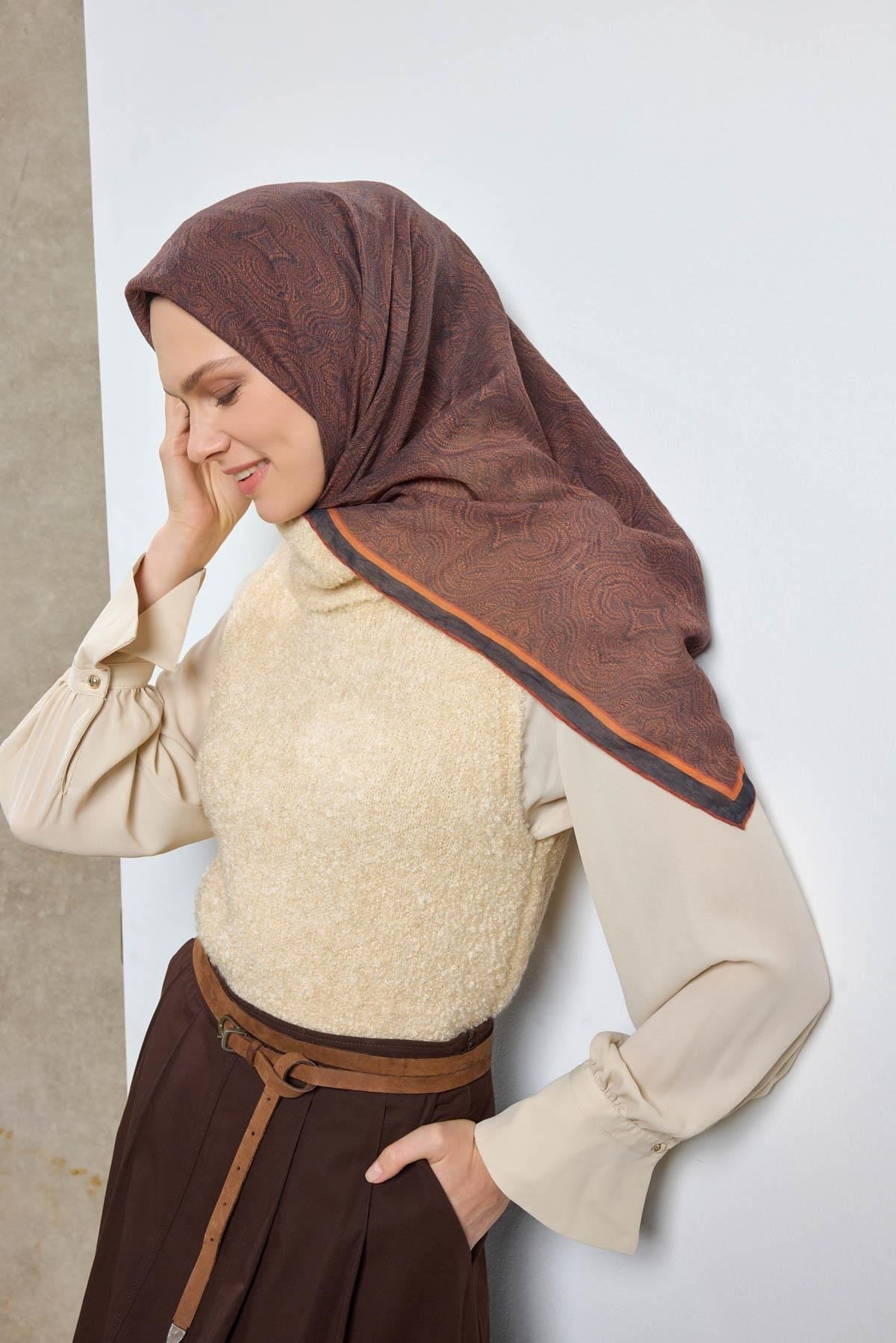 Tencel Monare Eşarp Etnik Desen Siyah 90X90