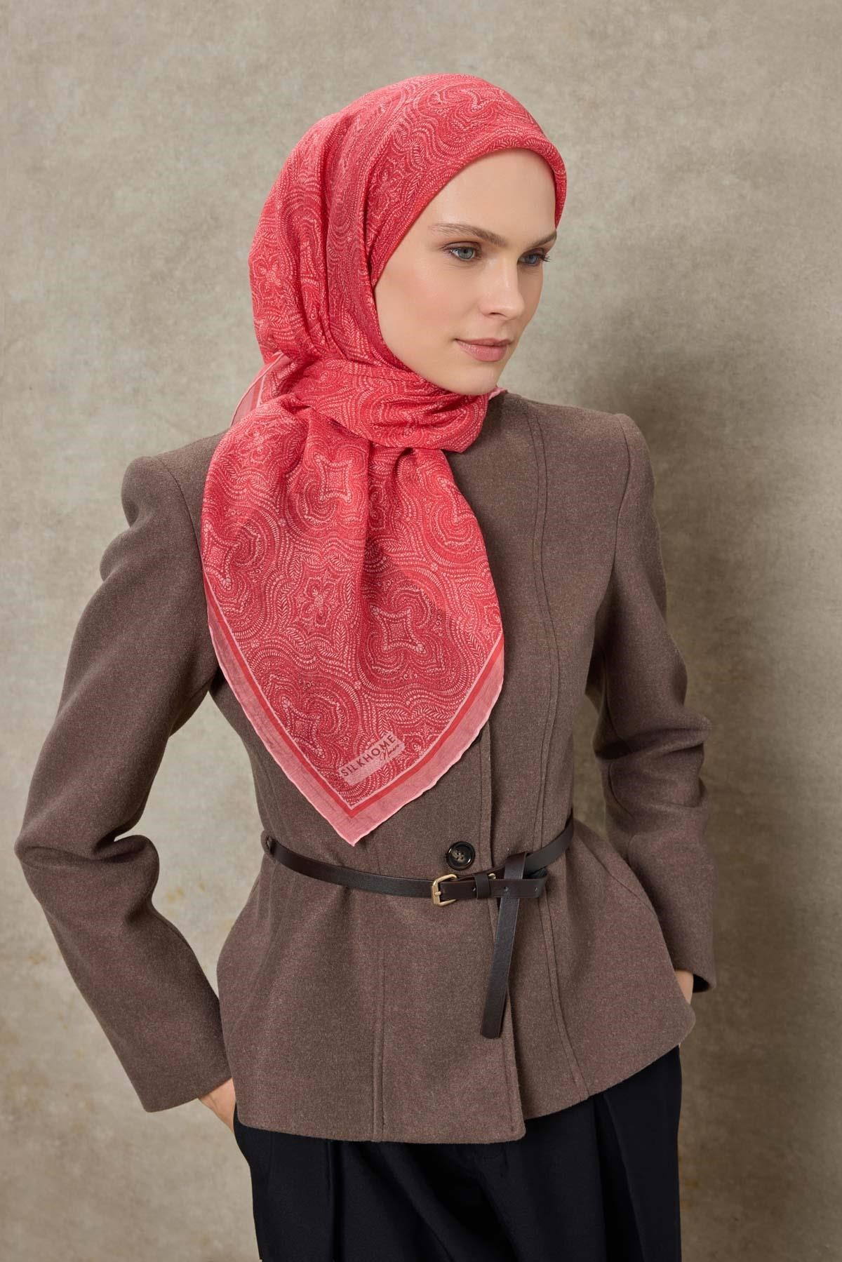 Tencel Monare Eşarp Etnik Desen Toz Pembe 90X90