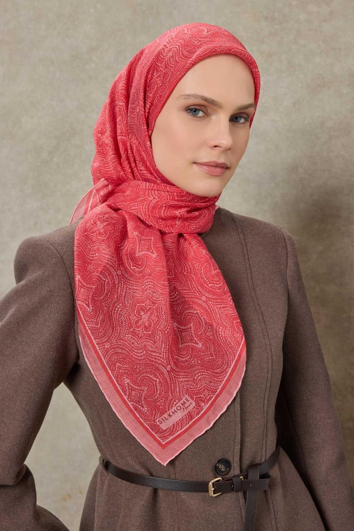 Tencel Monare Eşarp Etnik Desen Toz Pembe 90X90