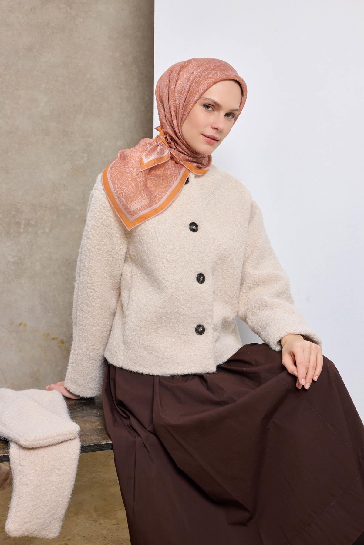 Tencel Monare Eşarp Etnik Desen Turuncu 90X90