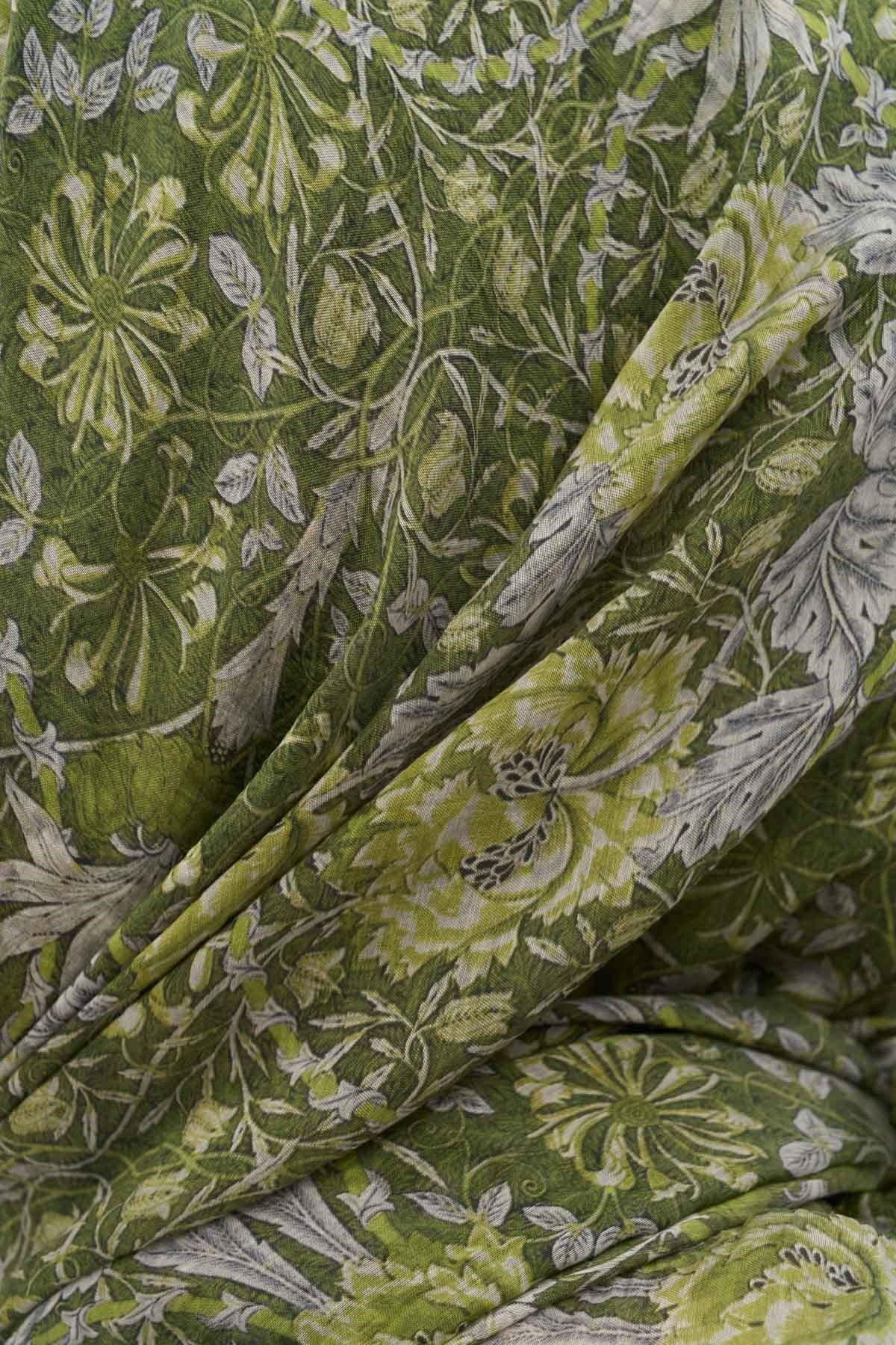 Tencel Monare Eşarp Floral Desen Çimen Yeşili 90X90