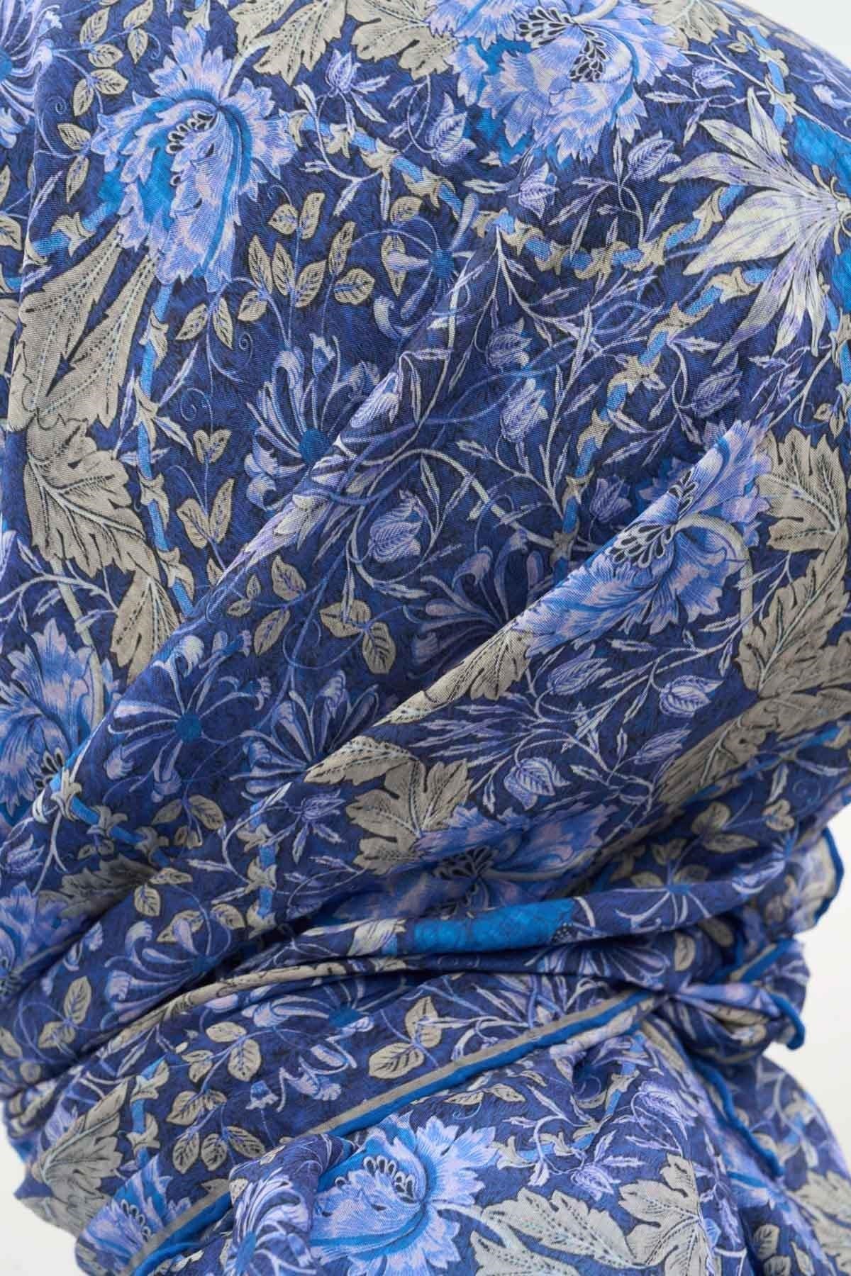 Tencel Monare Eşarp Floral Desen Gece Mavisi 90X90