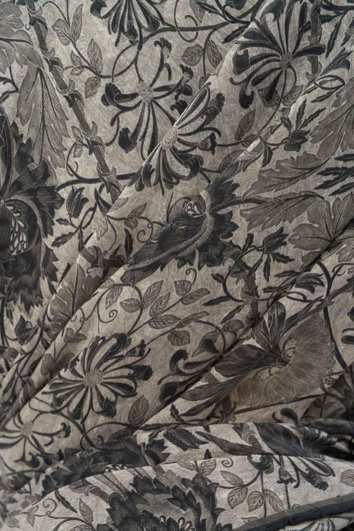 Tencel Monare Eşarp Floral Desen Gri 90X90