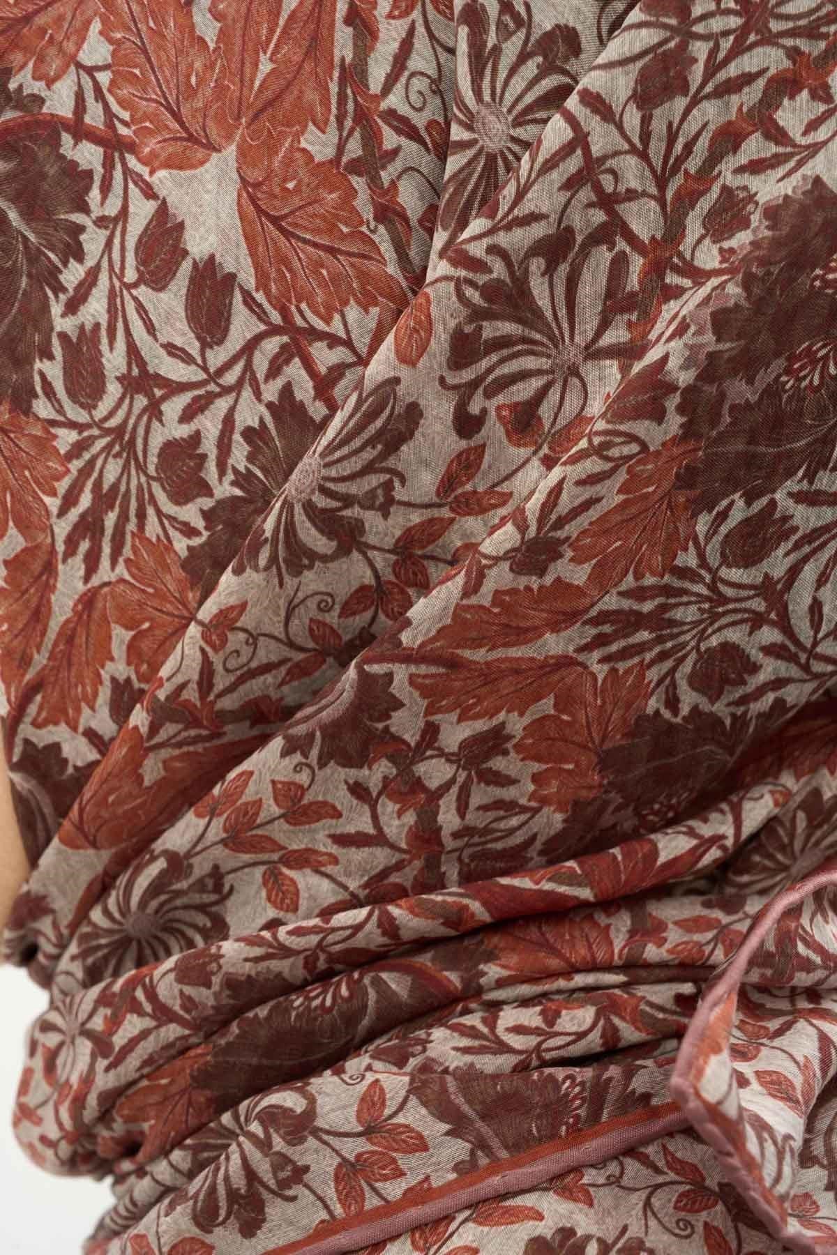 Tencel Monare Eşarp Floral Desen Gümüş 90X90