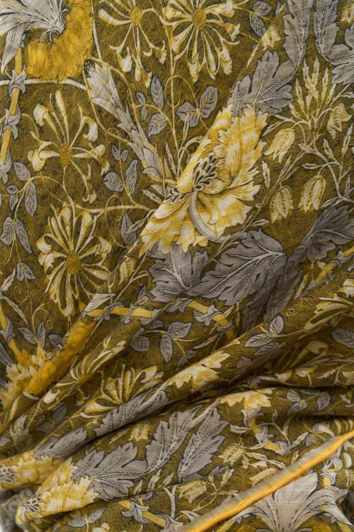 Tencel Monare Eşarp Floral Desen Kına Yeşili 90X90