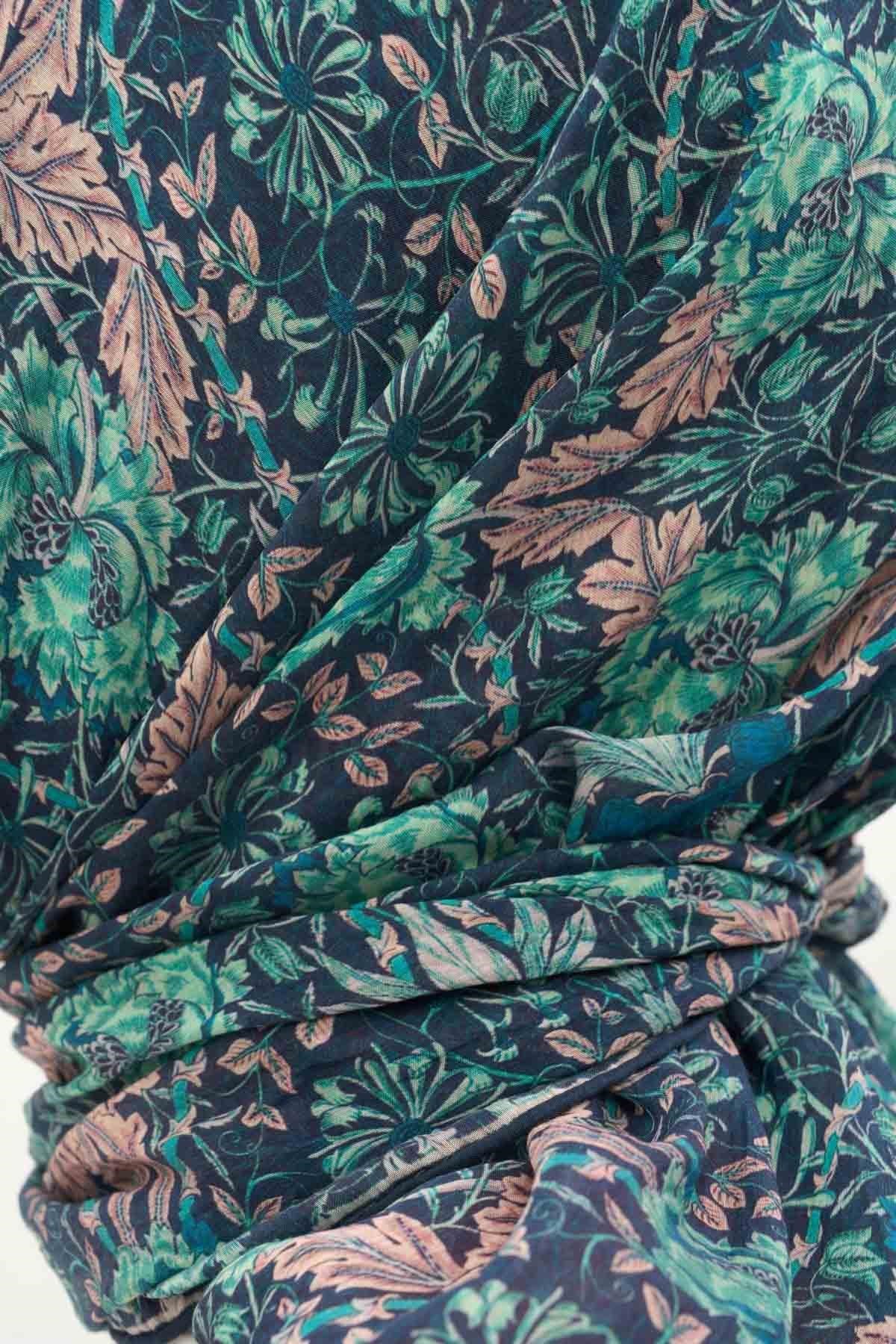 Tencel Monare Eşarp Floral Desen Petrol Yeşili 90X90