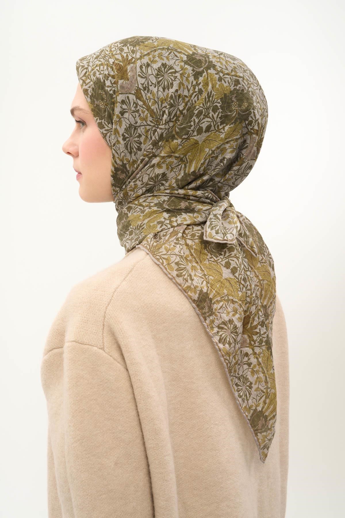 Tencel Monare Eşarp Floral Desen Taş 90X90