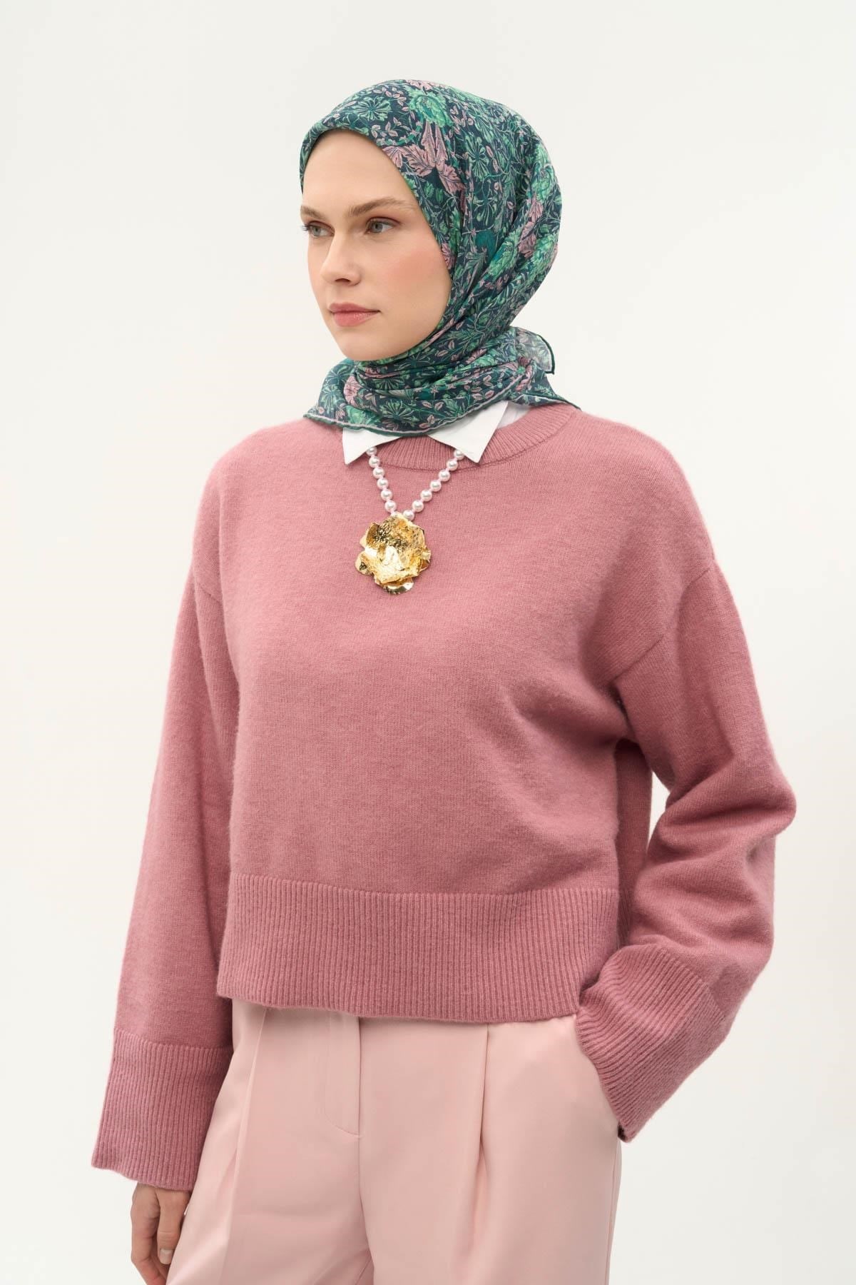 Tencel Monare Eşarp Floral Desen Zümrüt Yeşili 90X90
