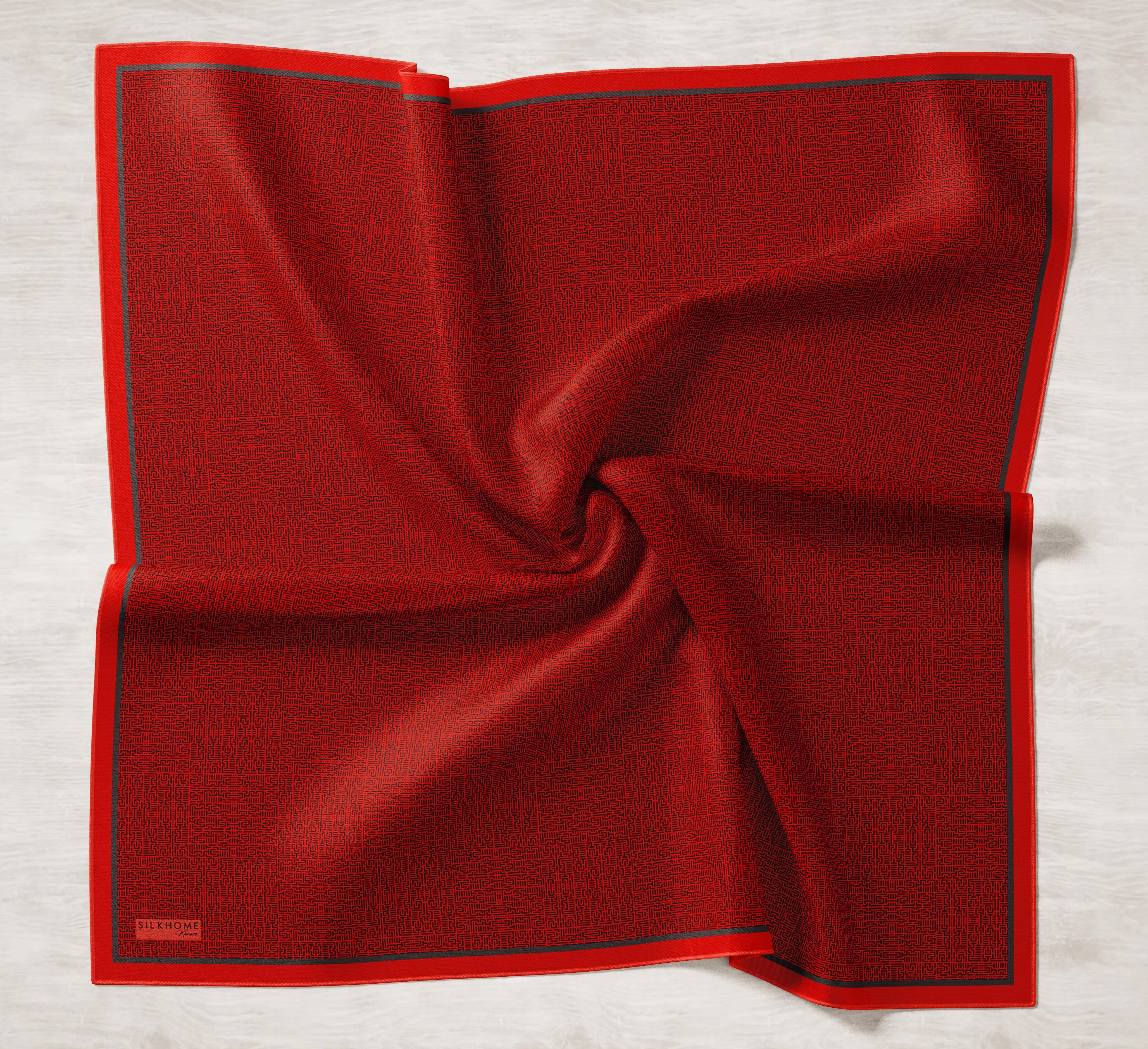 Tencel Monare Eşarp Labirent Desen Bayrak Kırmızısı 90X90
