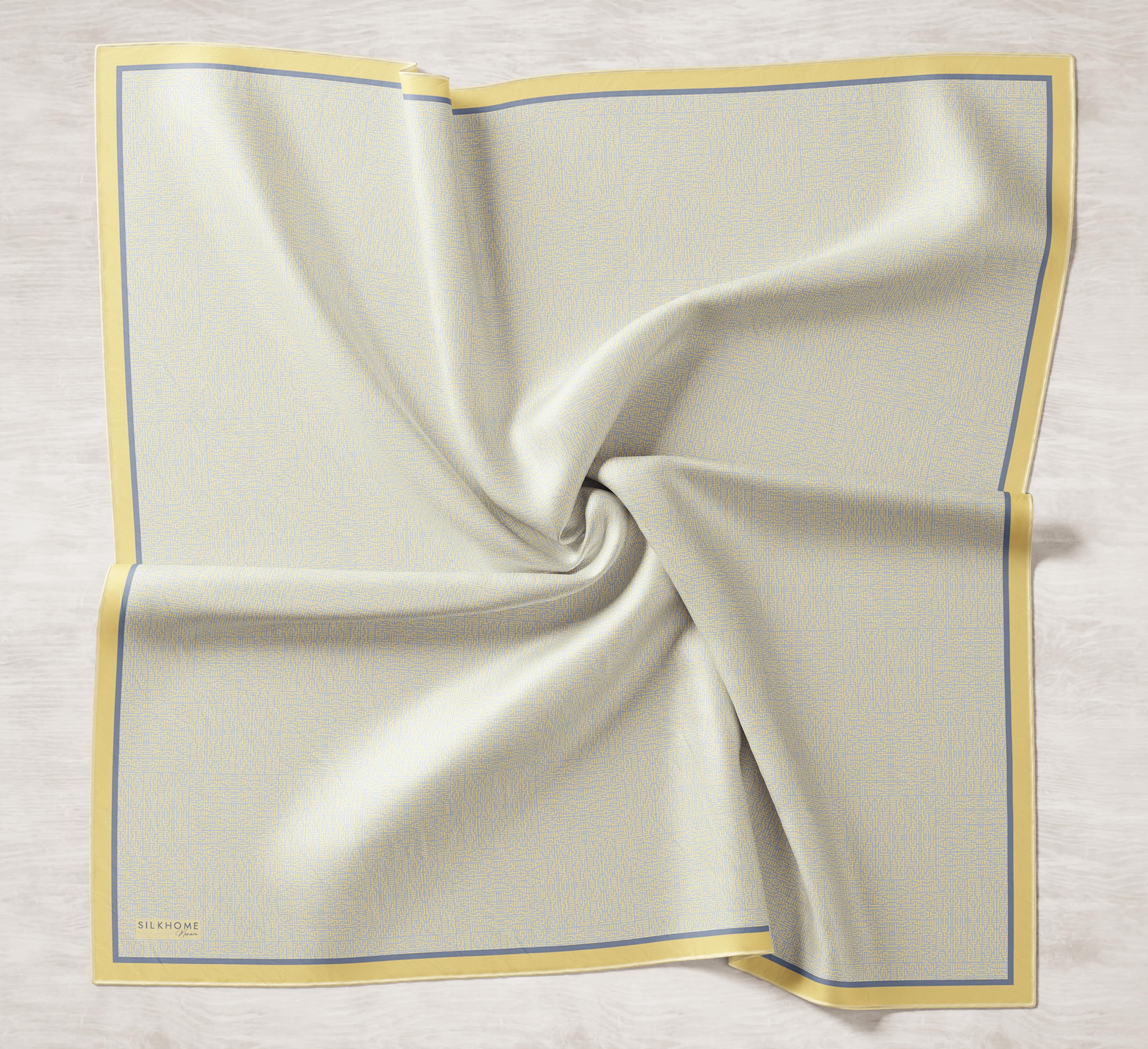 Tencel Monare Eşarp Labirent Desen Buz Mavisi 90X90