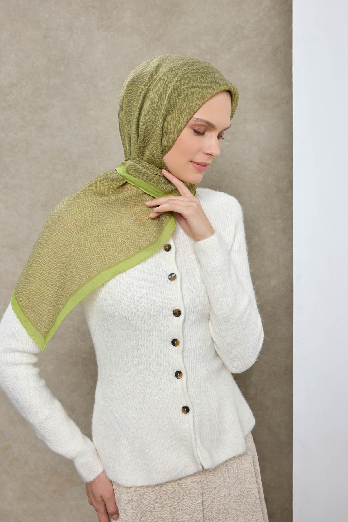 Tencel Monare Eşarp Labirent Desen Mocha Mousse 90X90