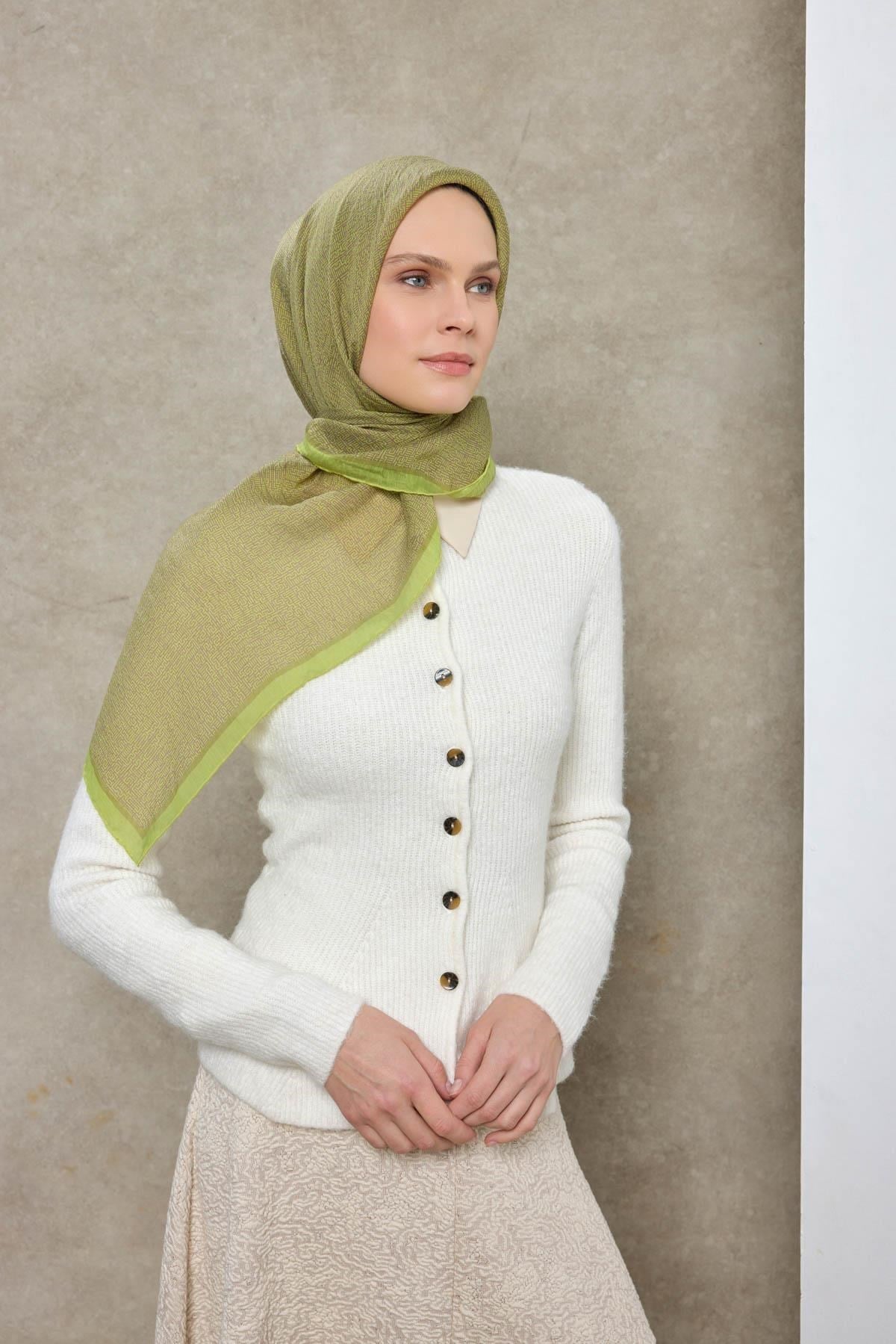 Tencel Monare Eşarp Labirent Desen Mocha Mousse 90X90