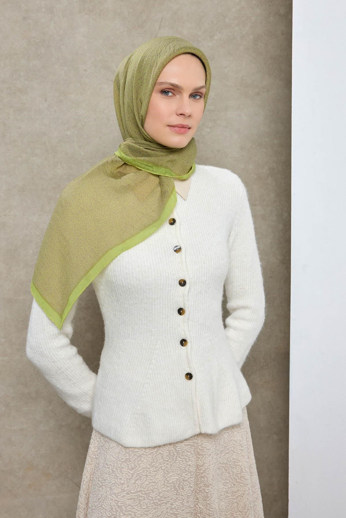 Tencel Monare Eşarp Labirent Desen Mocha Mousse 90X90