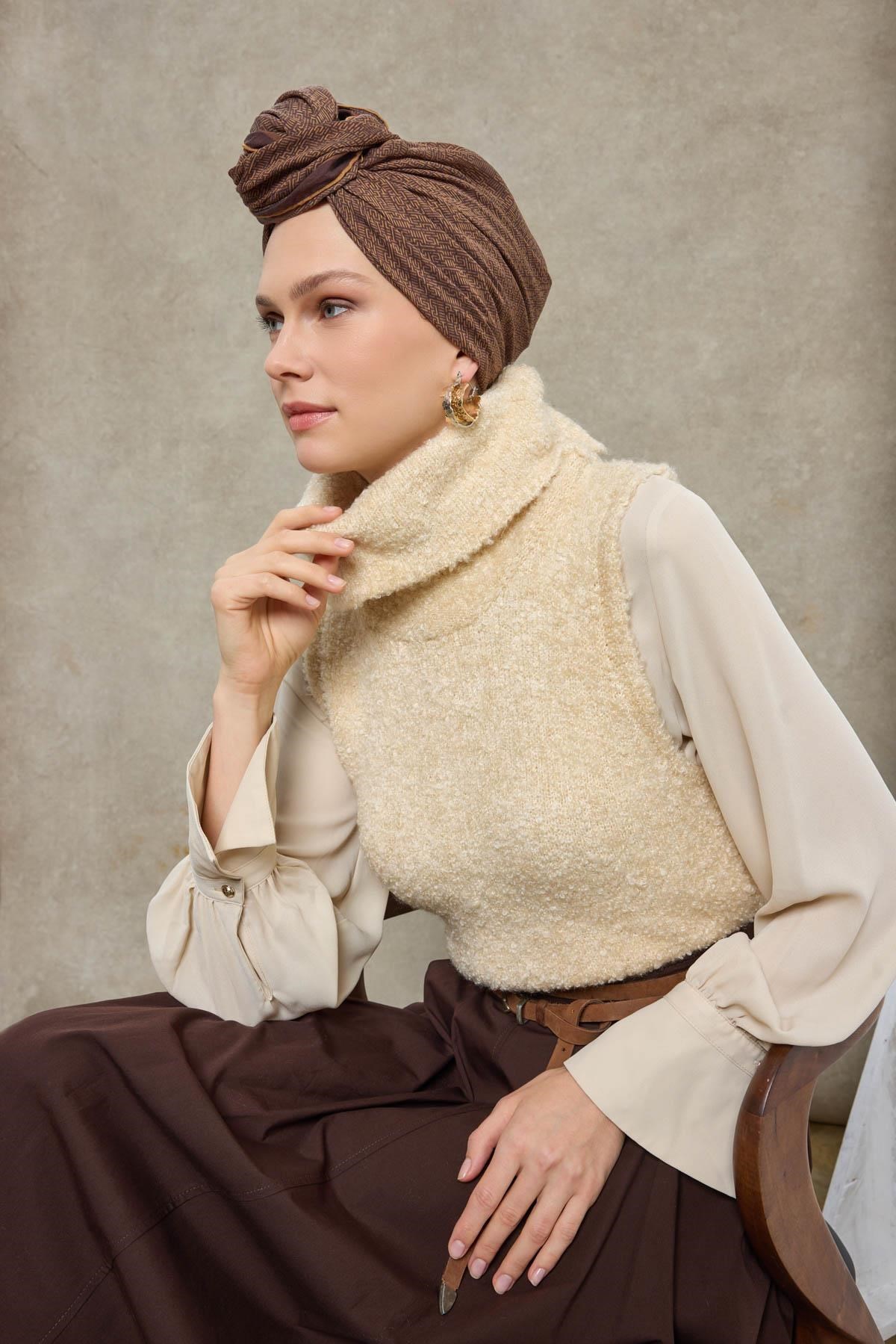 Tencel Monare Eşarp Labirent Desen Taba 90X90