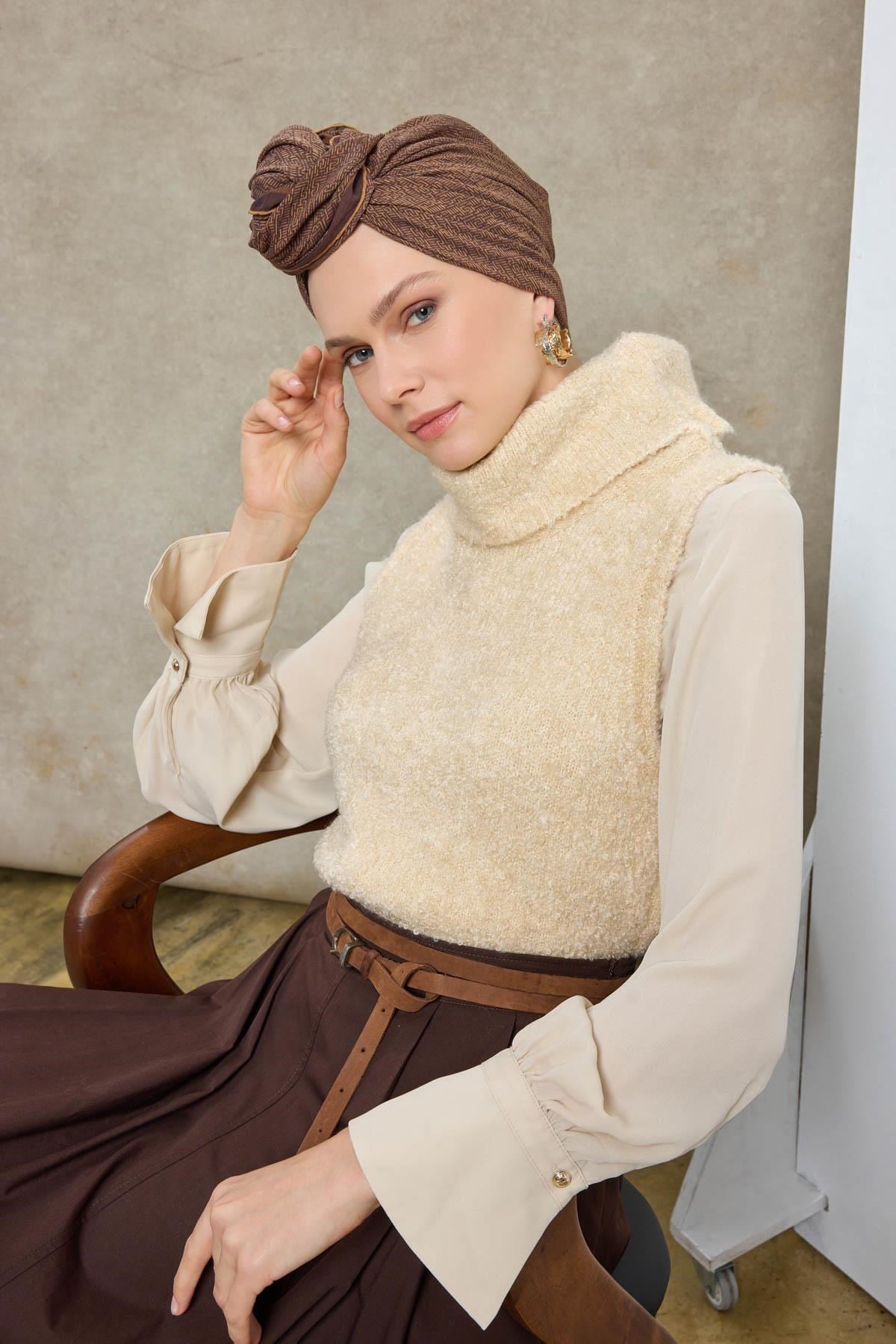 Tencel Monare Eşarp Labirent Desen Taba 90X90