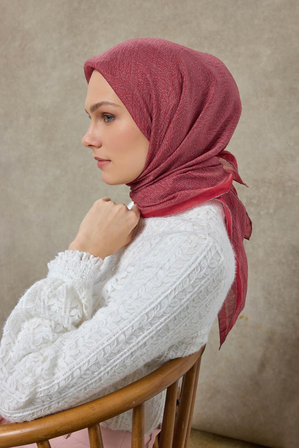 Tencel Monare Eşarp Labirent Desen Vişne 90X90